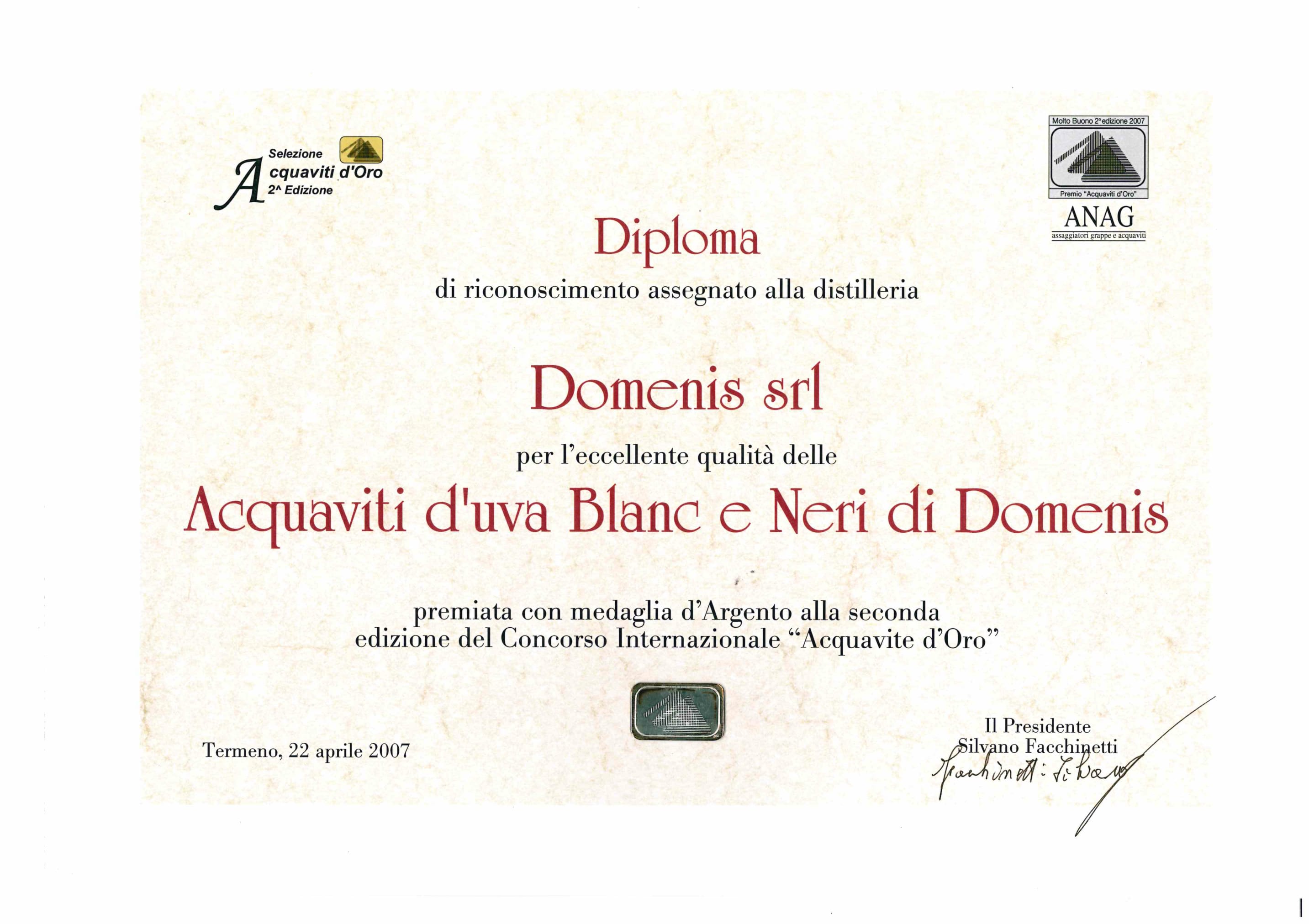 BLANC & NERI DI DOMENIS Medaglia d’argento