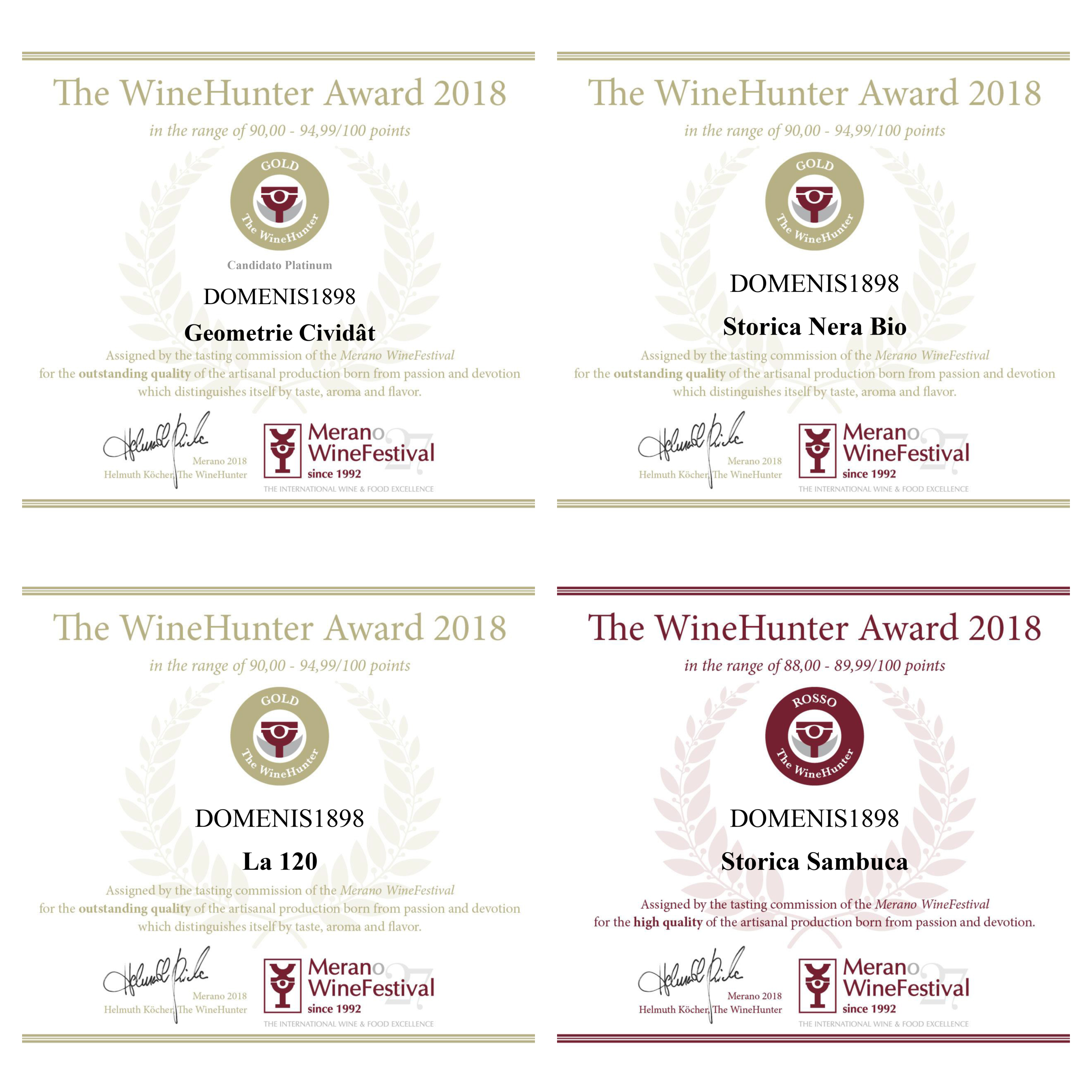 DOMENIS1898 tra i vincitori di The WineHunter Award 2018