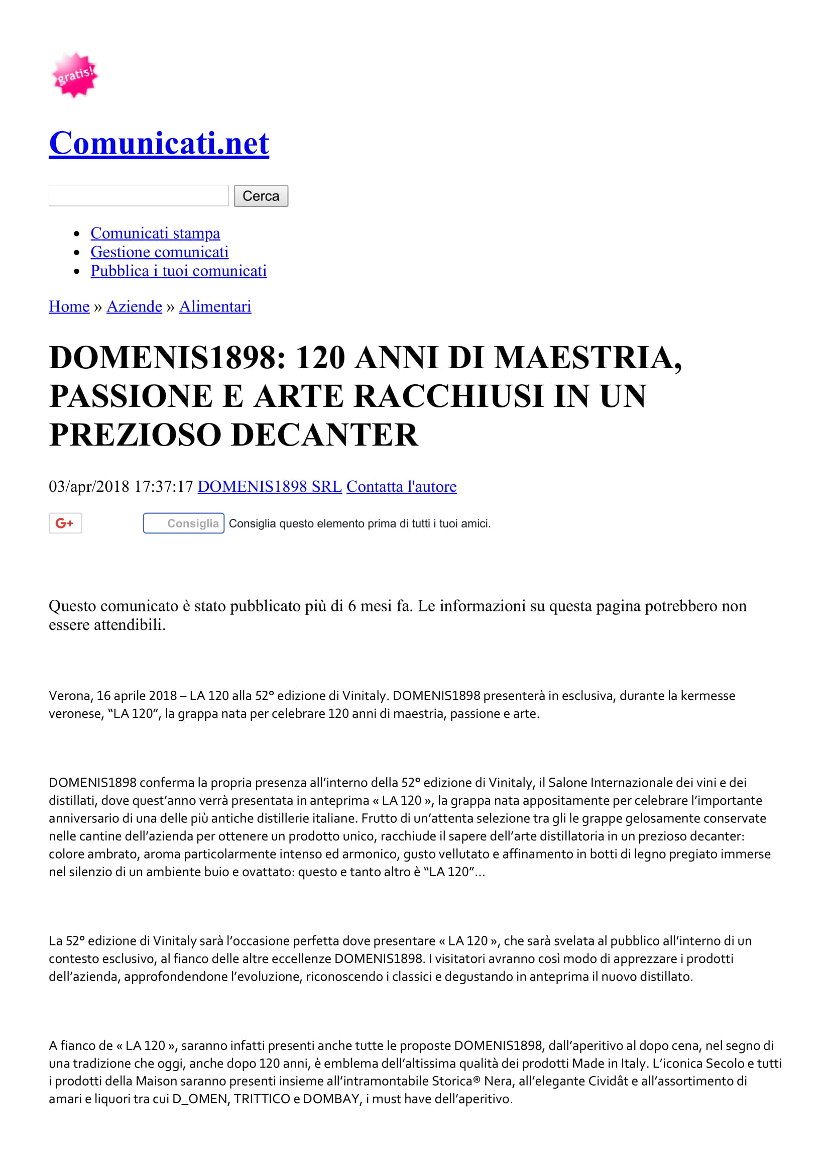 2018 aprile 03: 120 ANNI DI MAESTRIA, PASSIONE E ARTE RACCHIUSI IN UN PREZIOSO DECANTER