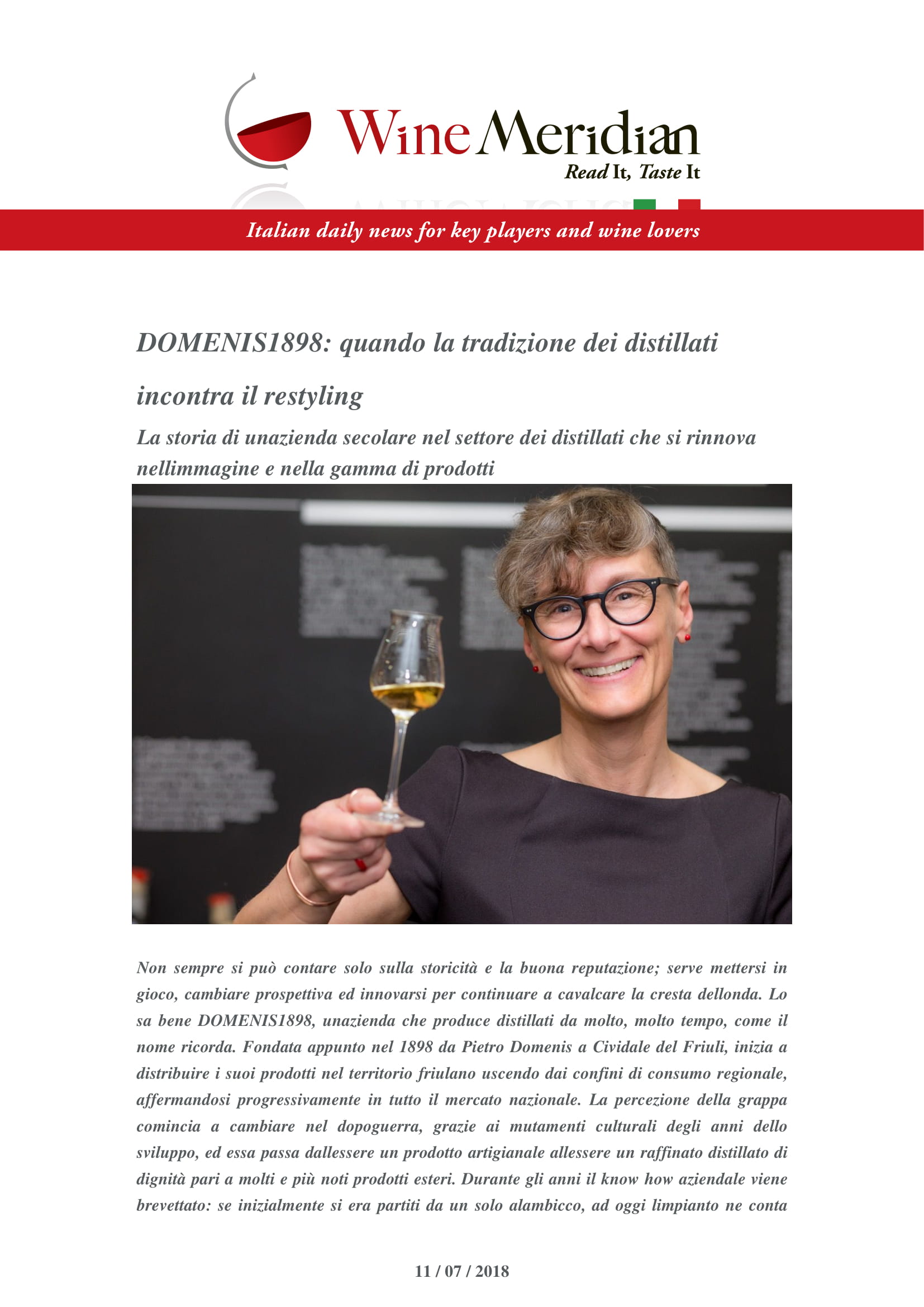 2018 luglio 07: DOMENIS1898 quando la tradizione dei distillati incontra il restyling