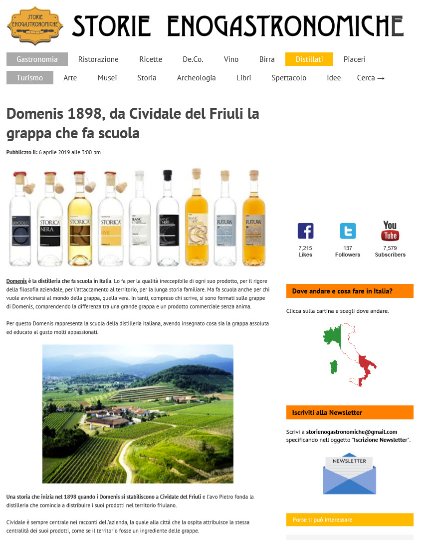 2019 aprile 6: Storie Enogastronomiche – Domenis1898, da Cividale del Friuli la grappa che fa scuola