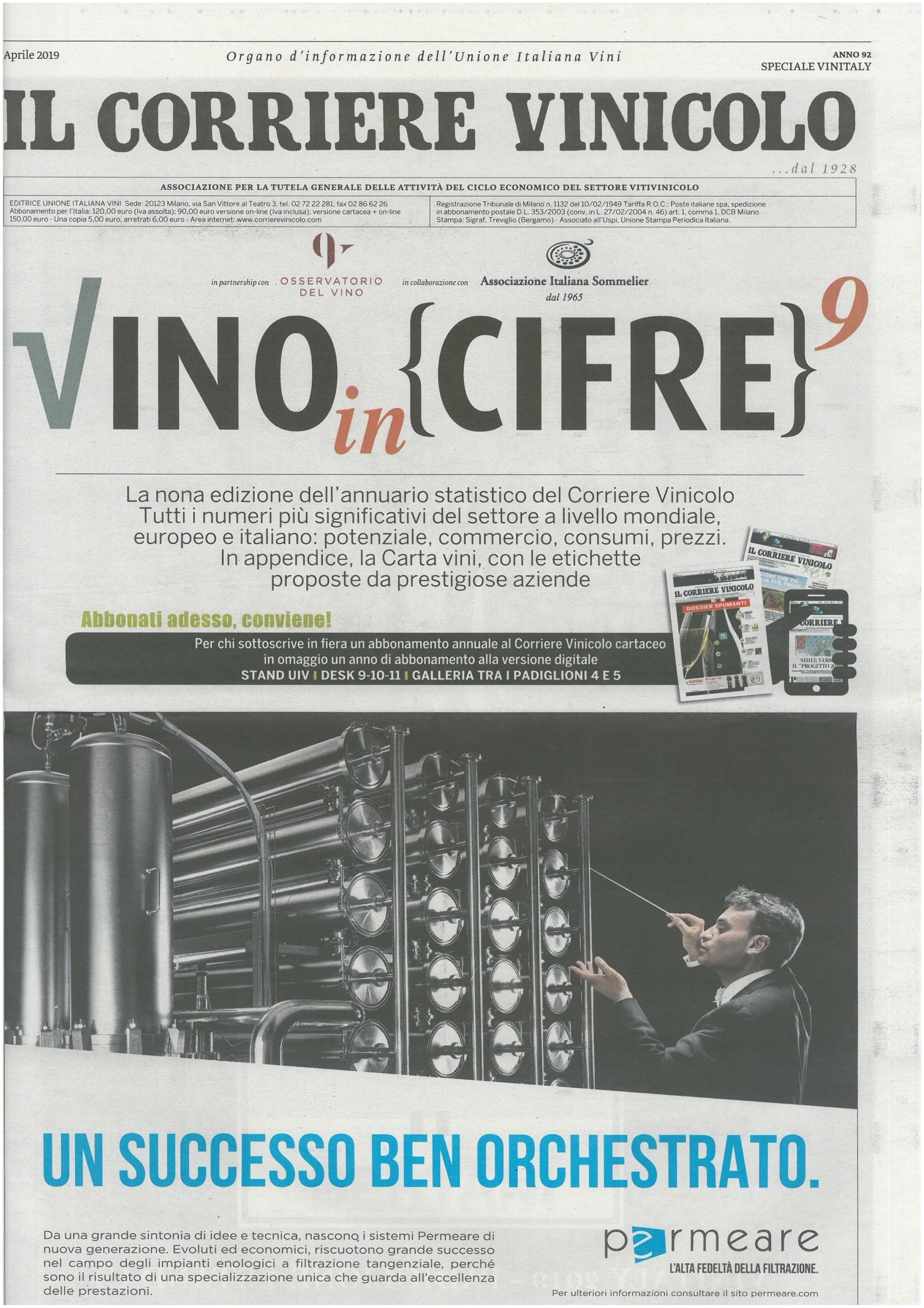 2019 aprile: Il Corriere Vinicolo – Speciale Vinitaly