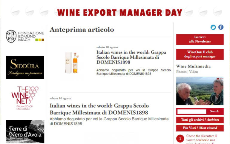 2019 agosto 10: WineMeridian – Italian wines in the world: Grappa Secolo Barrique Millesimata di DOMENIS1898