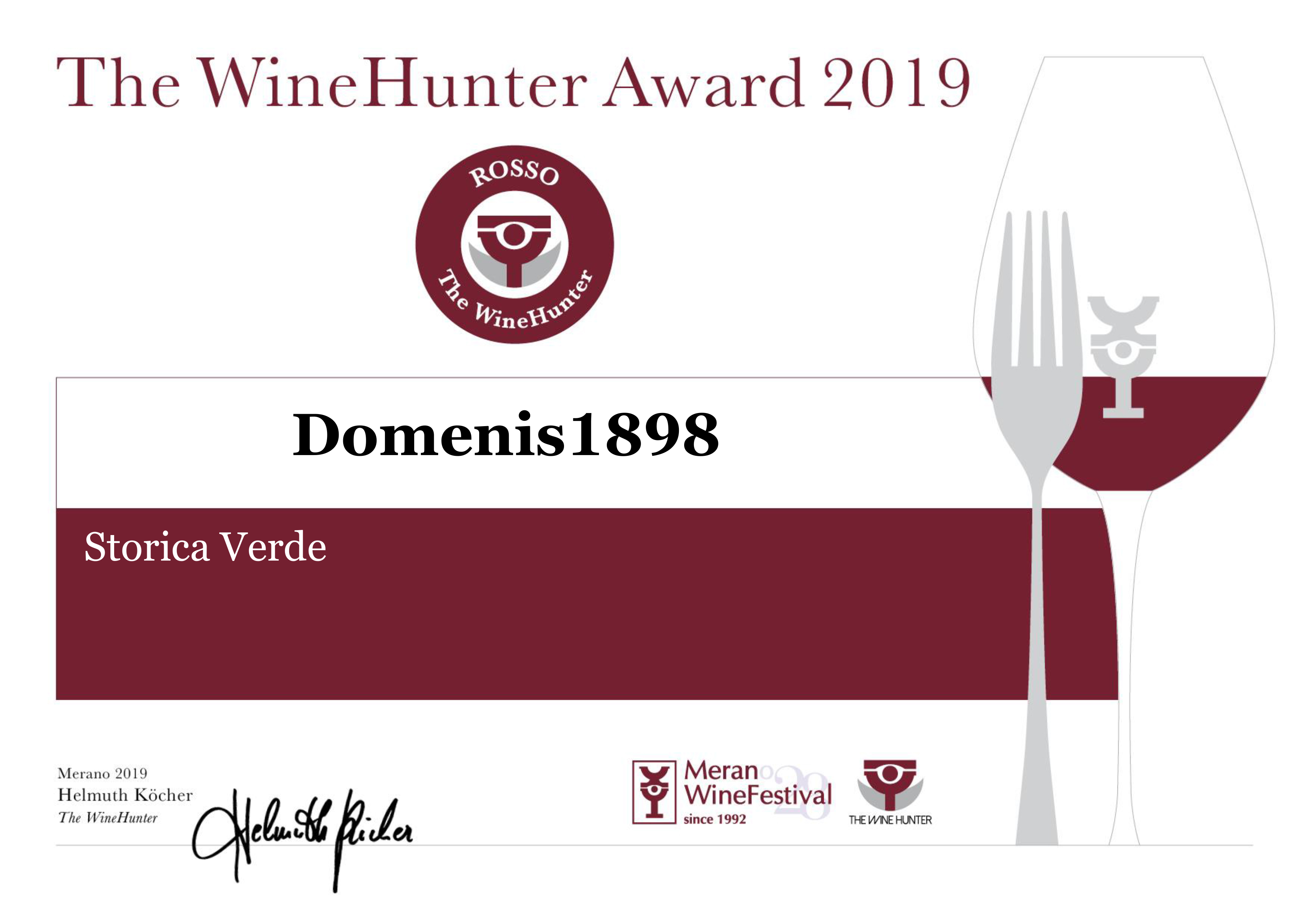 THE WINEHUNTER AWARD 2019 – PREMIO ROSSO – STORICA VERDE