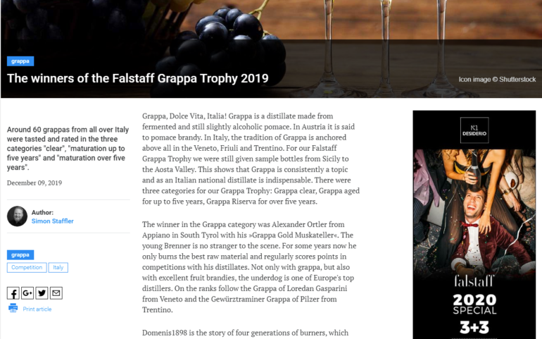 2019 dicembre 09: Falstaff.at – The winners of the Falstaff Grappa Trophy 2019