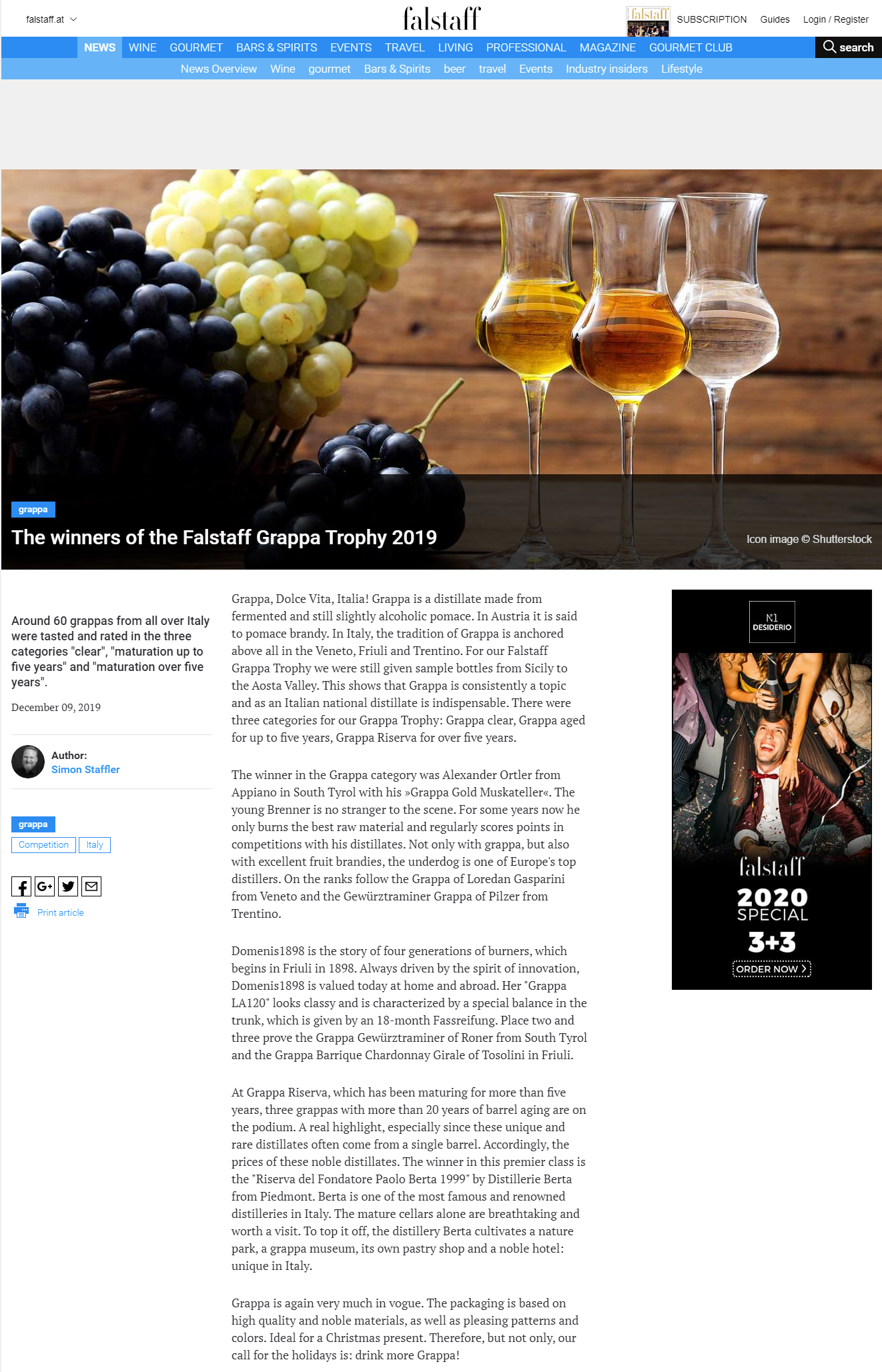 2019 dicembre 09: Falstaff.at – The winners of the Falstaff Grappa Trophy 2019