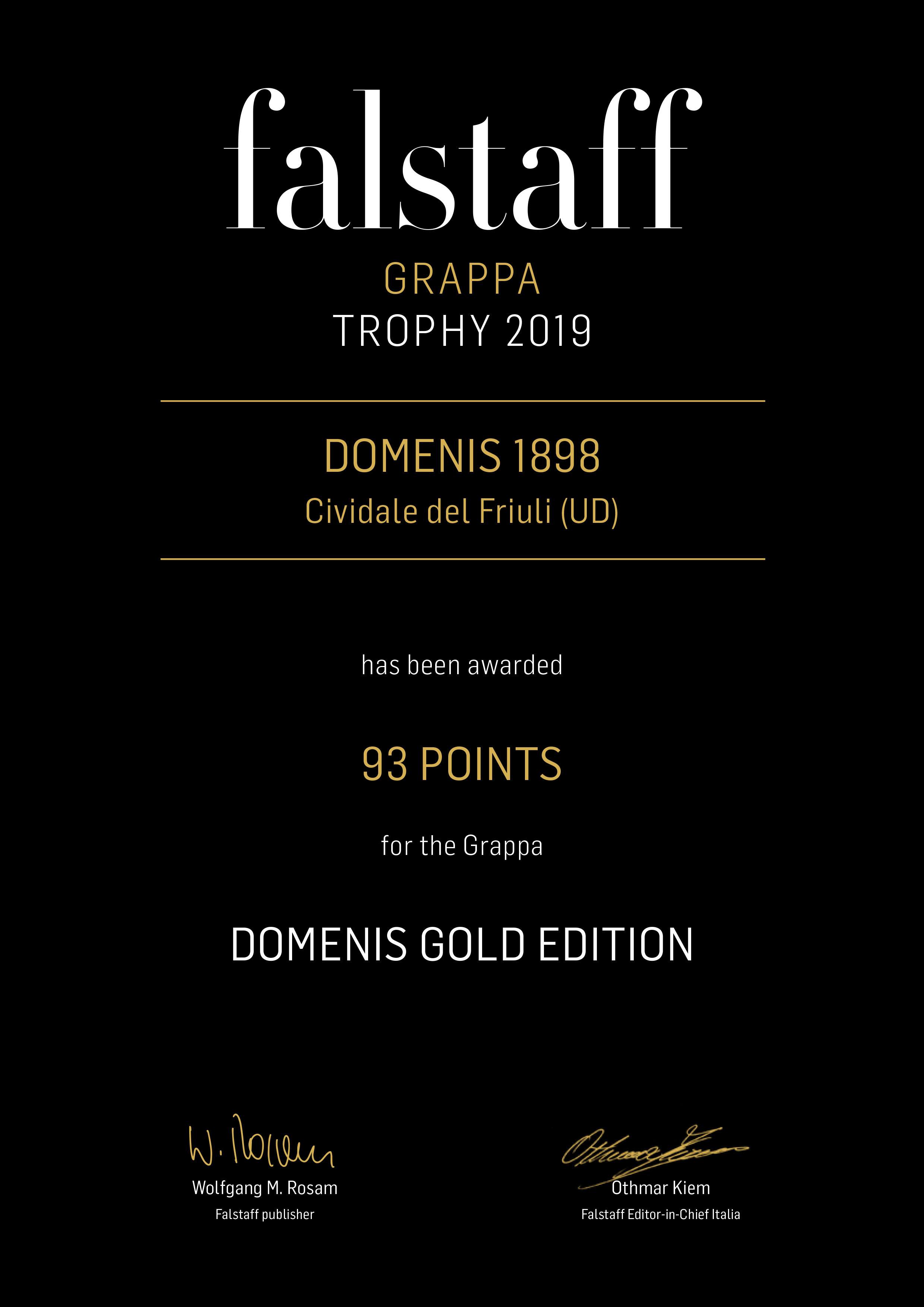 FALSTAFF GRAPPA TROPHY 2019 – DOMENIS GOLD EDITION