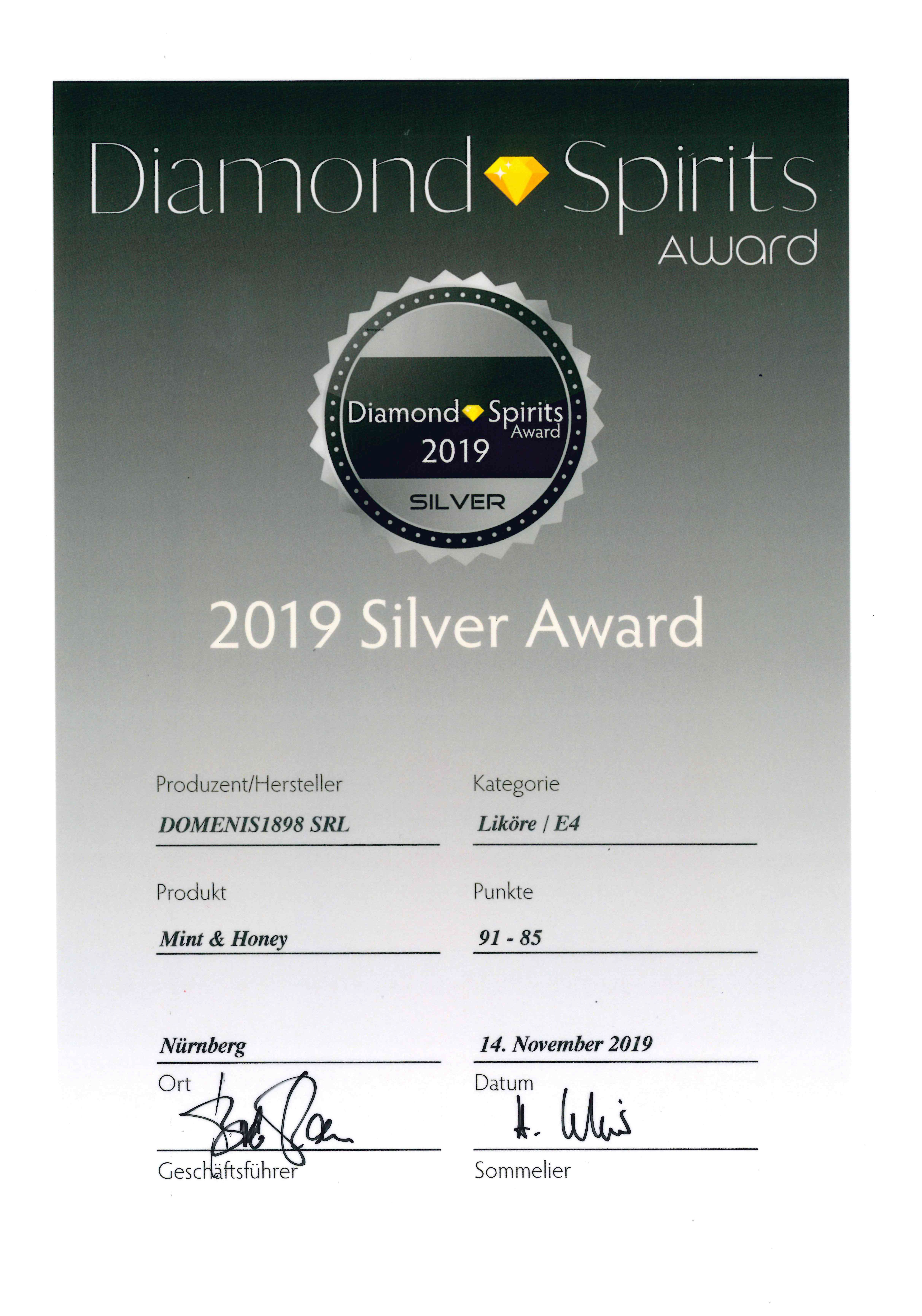 DIAMOND SPIRITS AWARD 2019 – SILVER – LADY DOMENIS MINT & HONEY