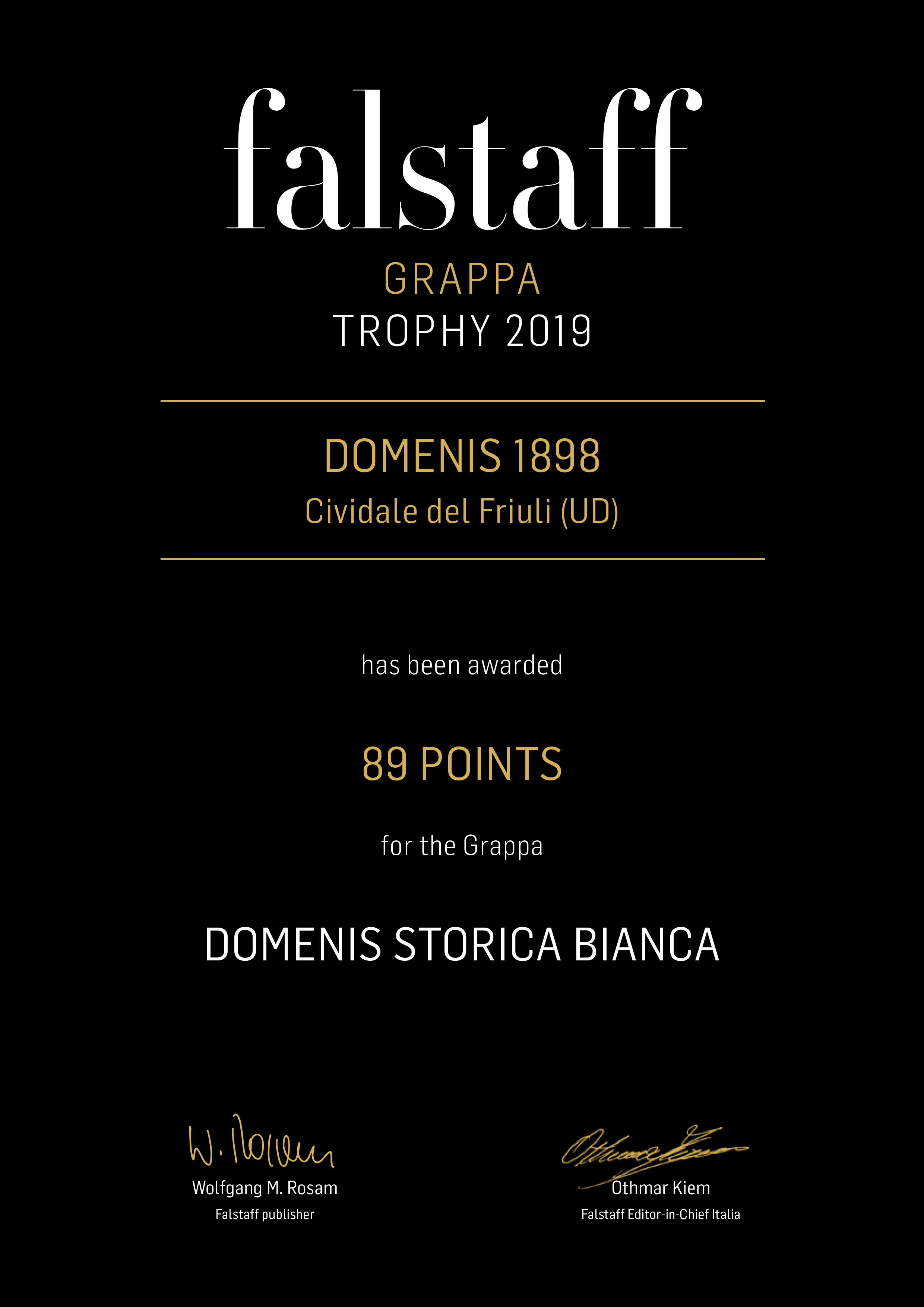 FALSTAFF GRAPPA TROPHY 2019 – STORICA BIANCA