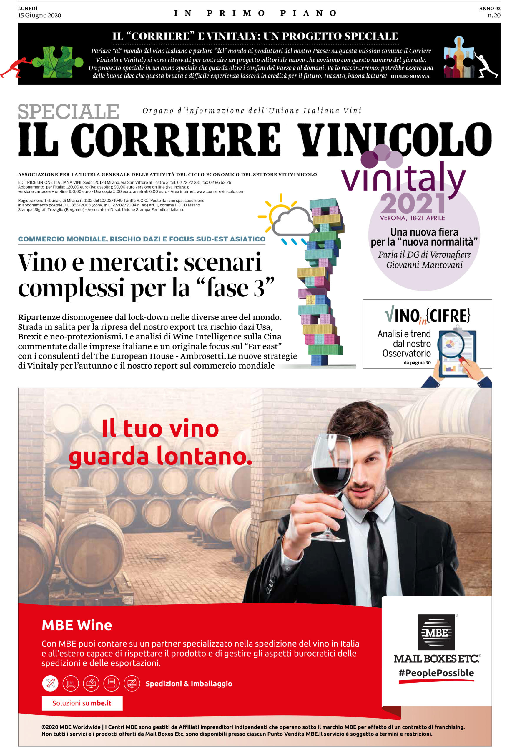 2020 giugno 15: Il Corriere Vinicolo Speciale Vinitaly 2021