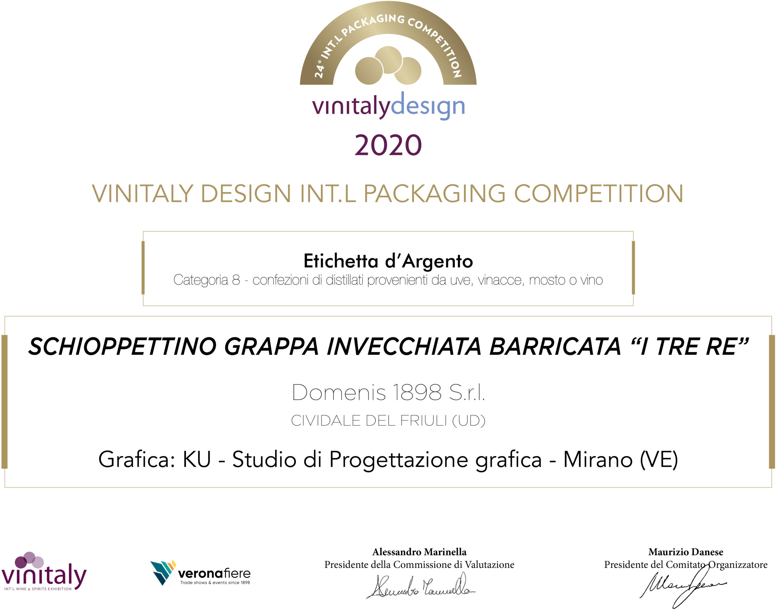 Vinitaly Design Int.l Packaging Competition 2020 – I TRE RE Schioppettino