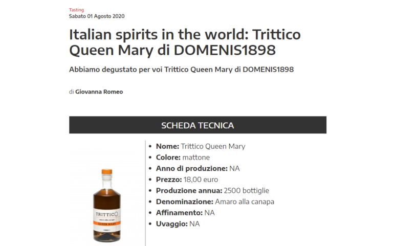 2020 agosto 01: WineMeridian – Italian spirits in the world: Trittico Queen Mary