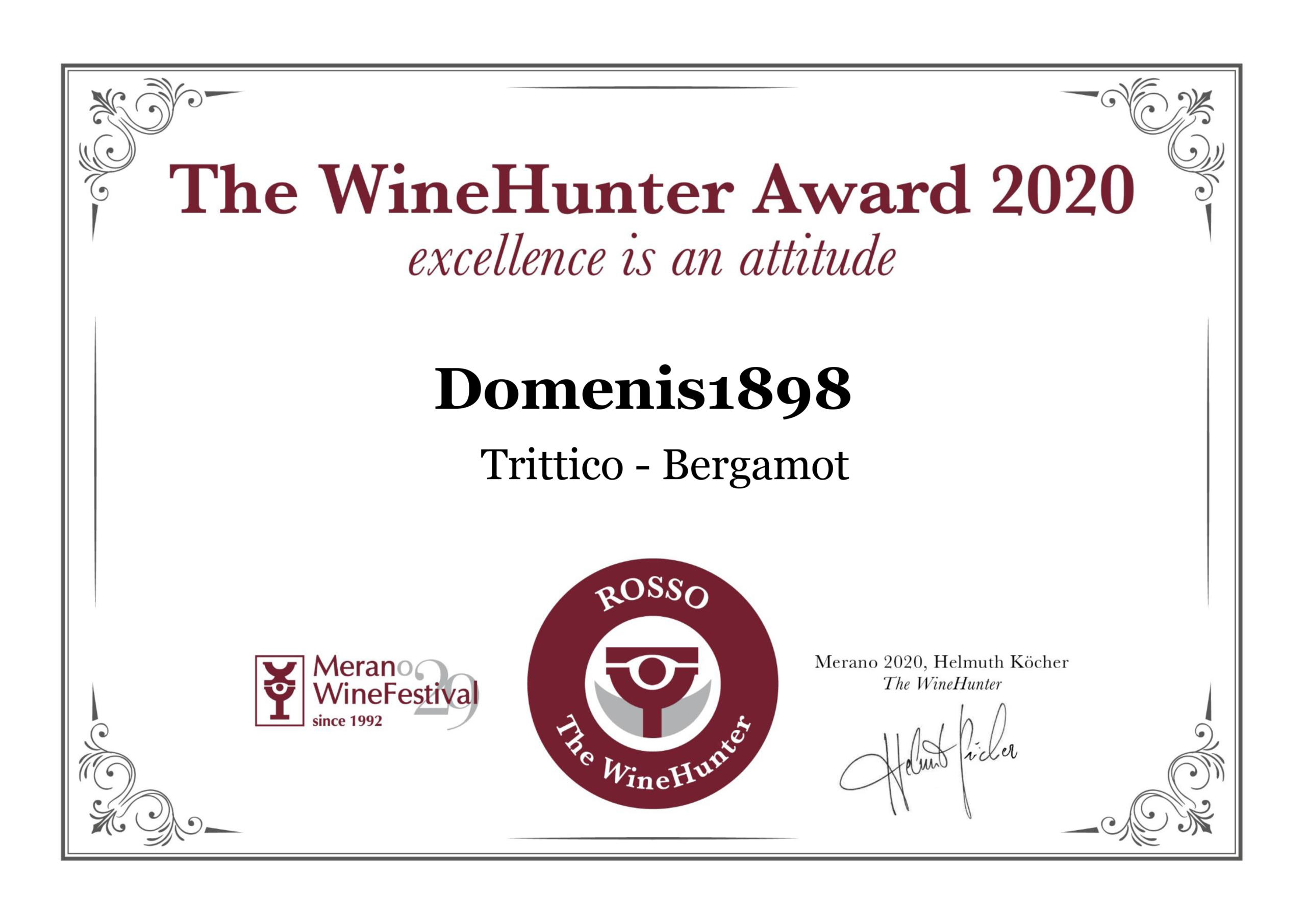 THE WINEHUNTER AWARD 2020 – PREMIO ROSSO – TRITTICO BERGAMOT