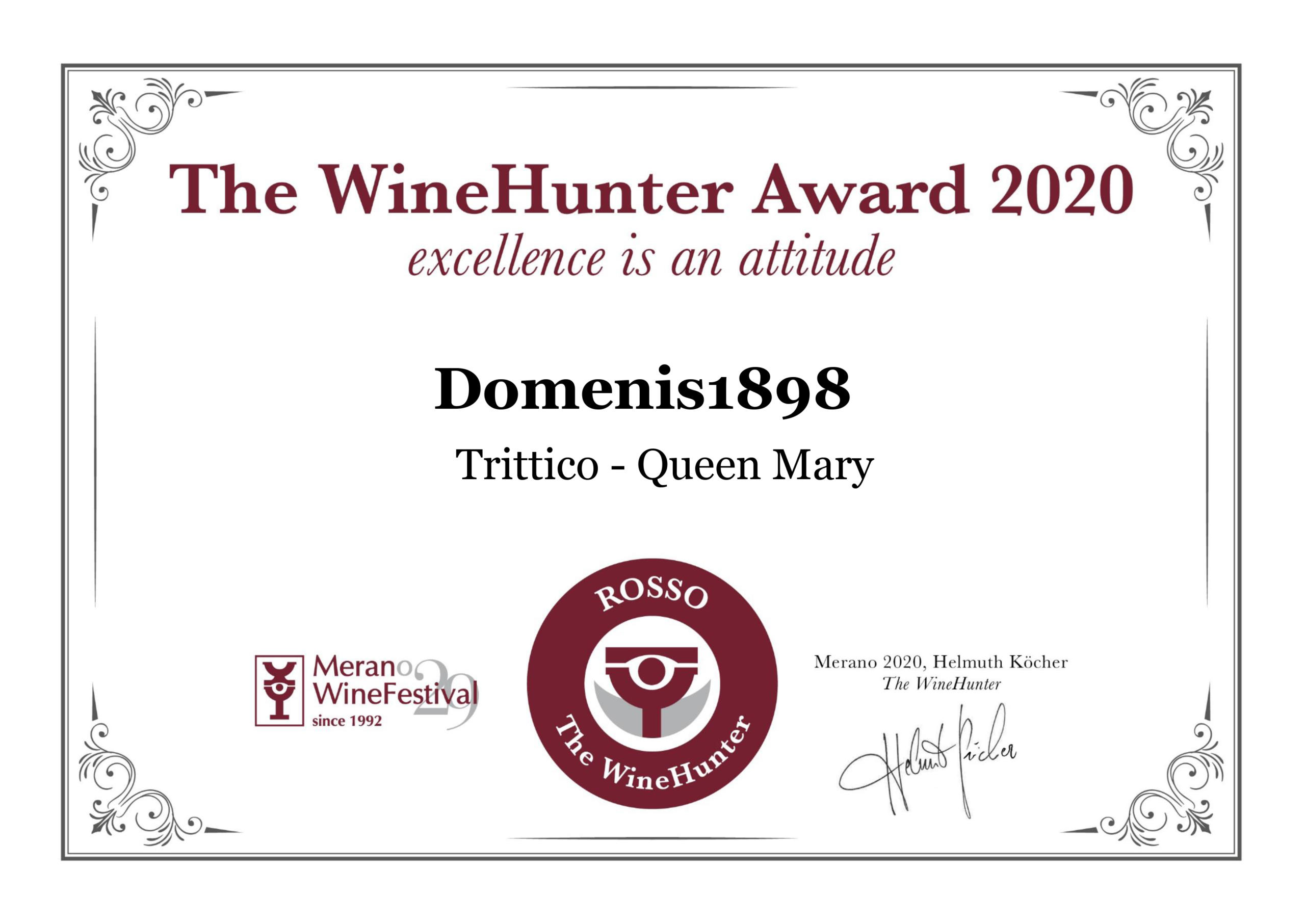 THE WINEHUNTER AWARD 2020 – PREMIO ROSSO – TRITTICO QUEEN MARY