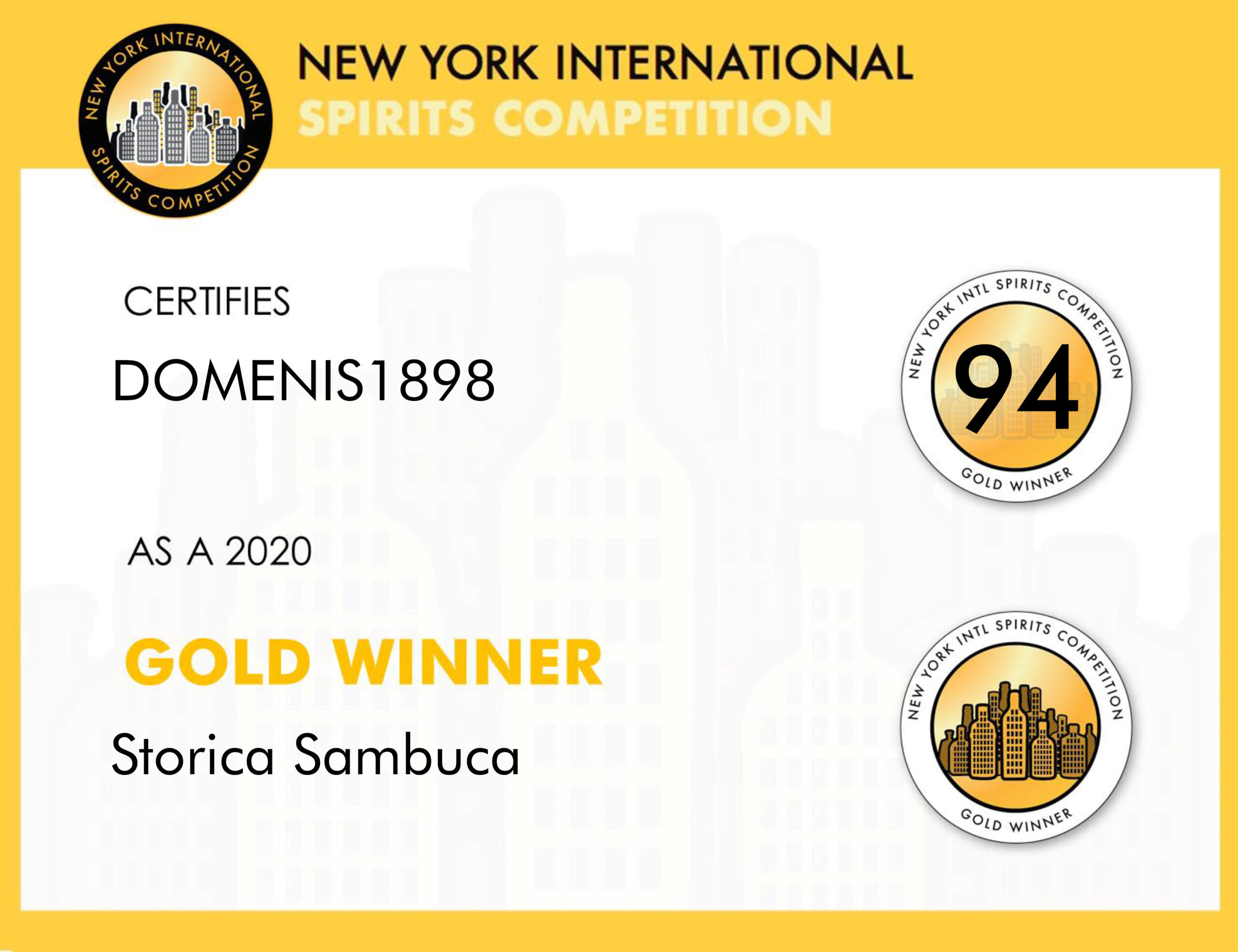 New York Intl Spirits Competition 2020 – Bronze Winner – Storica Sambuca
