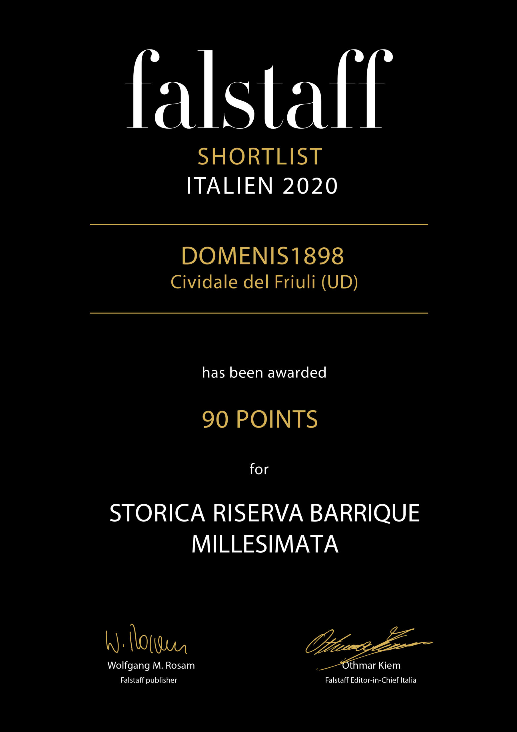 Falstaff Shortlist Italien 2020 – Storica Riserva Barrique Millesimata