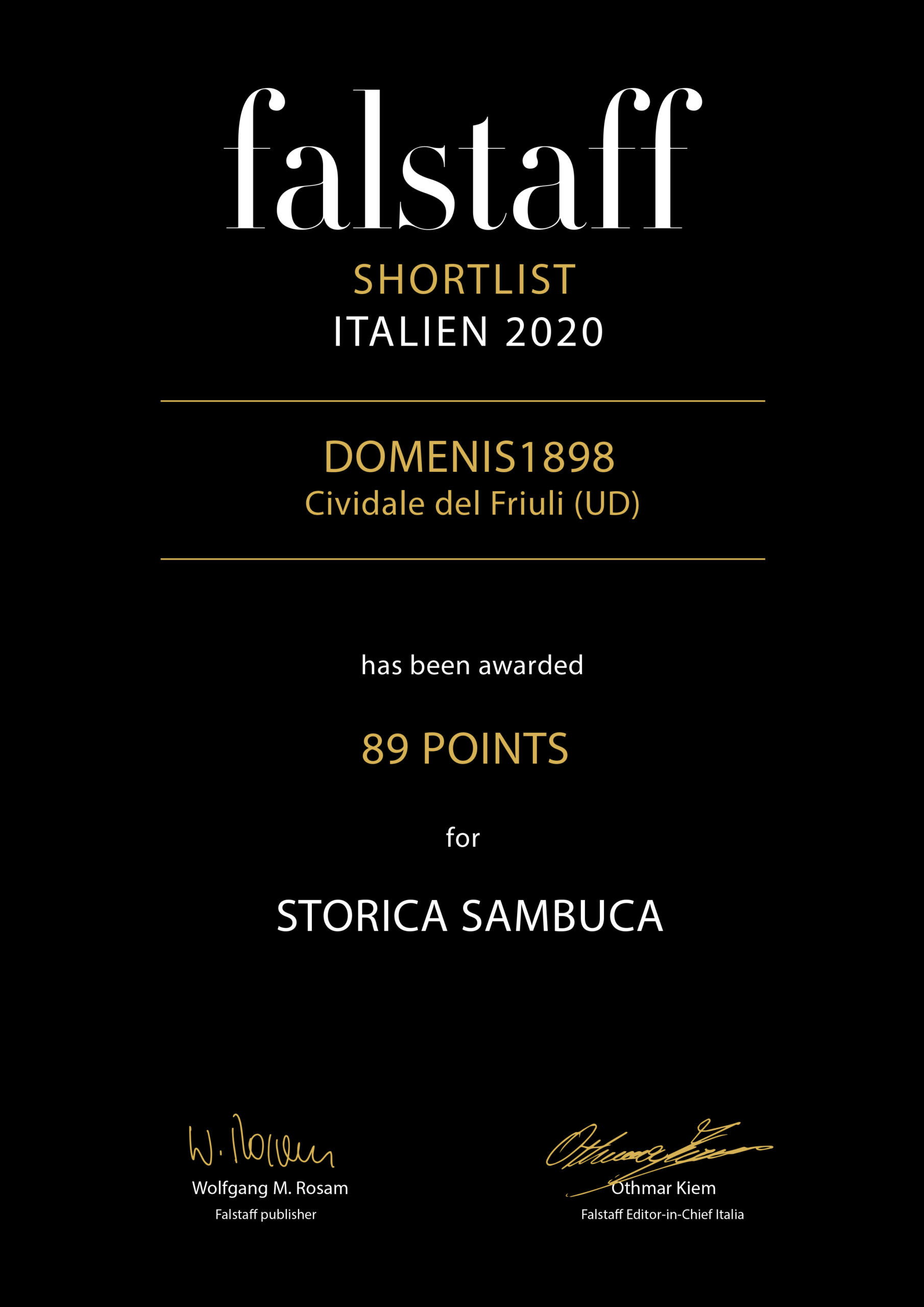 Falstaff Shortlist Italien 2020 – Storica Sambuca