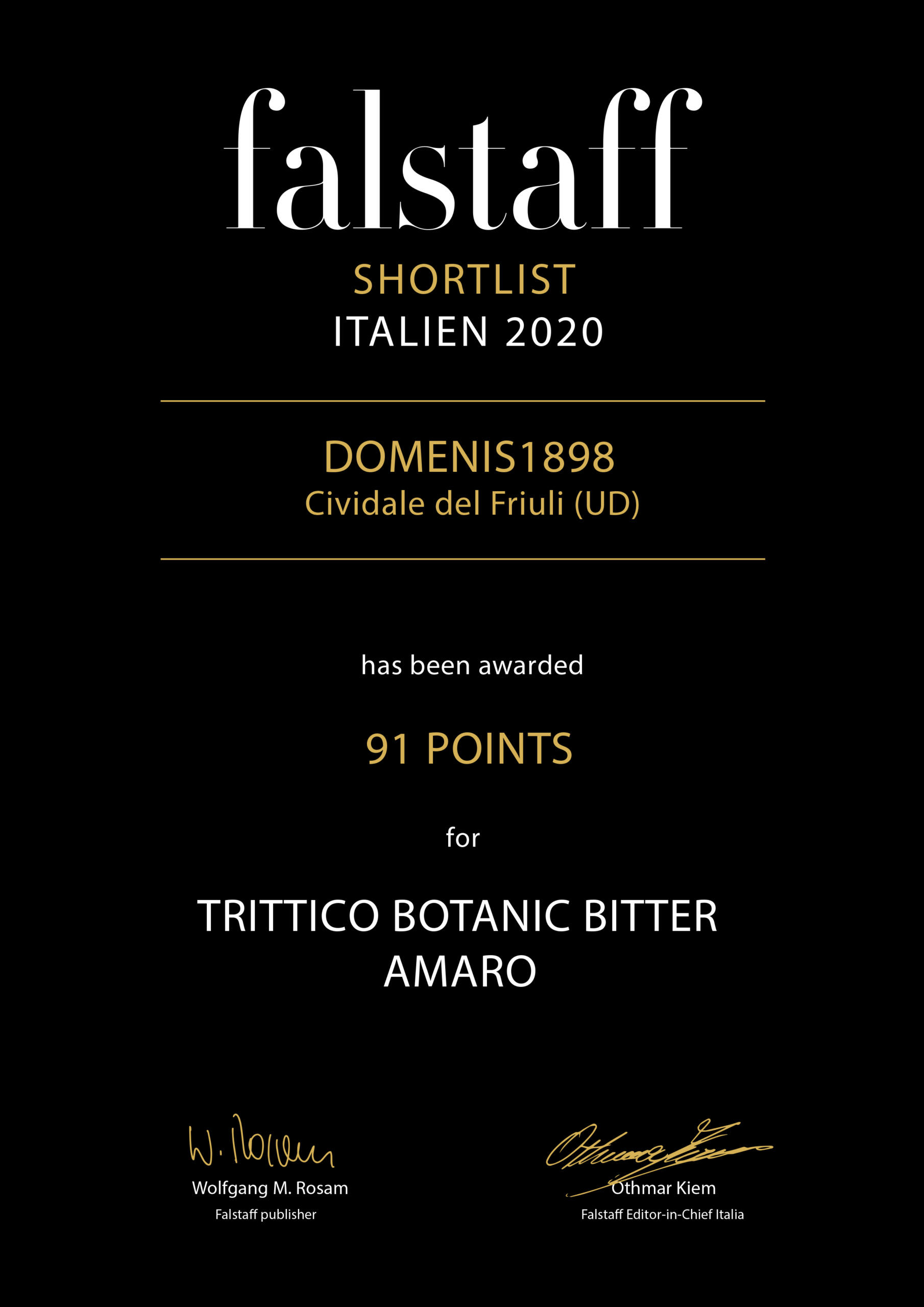 Falstaff Shortlist Italien 2020 – Trittico Botanic bitter