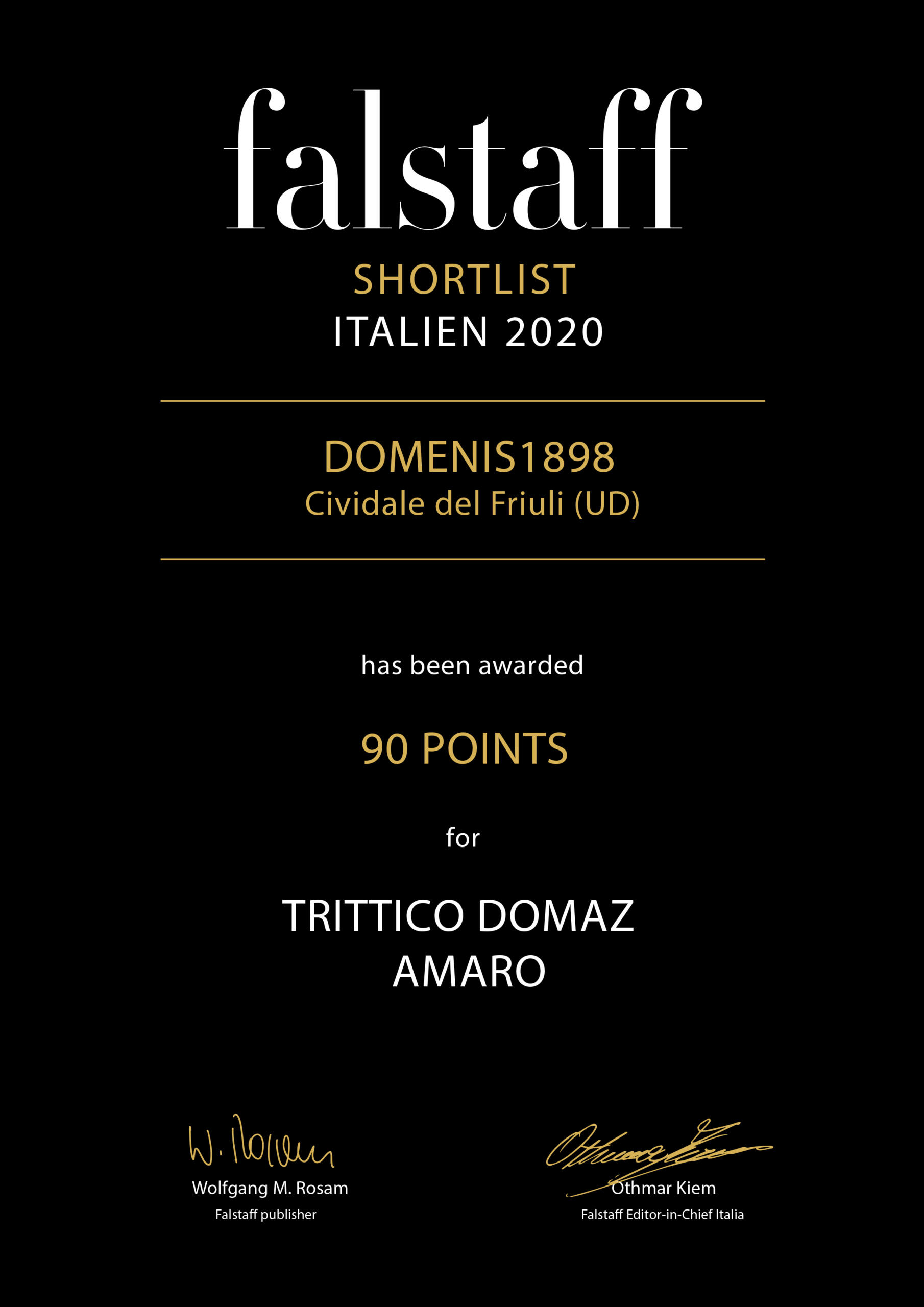 Falstaff Shortlist Italien 2020 – Trittico DOMAZ