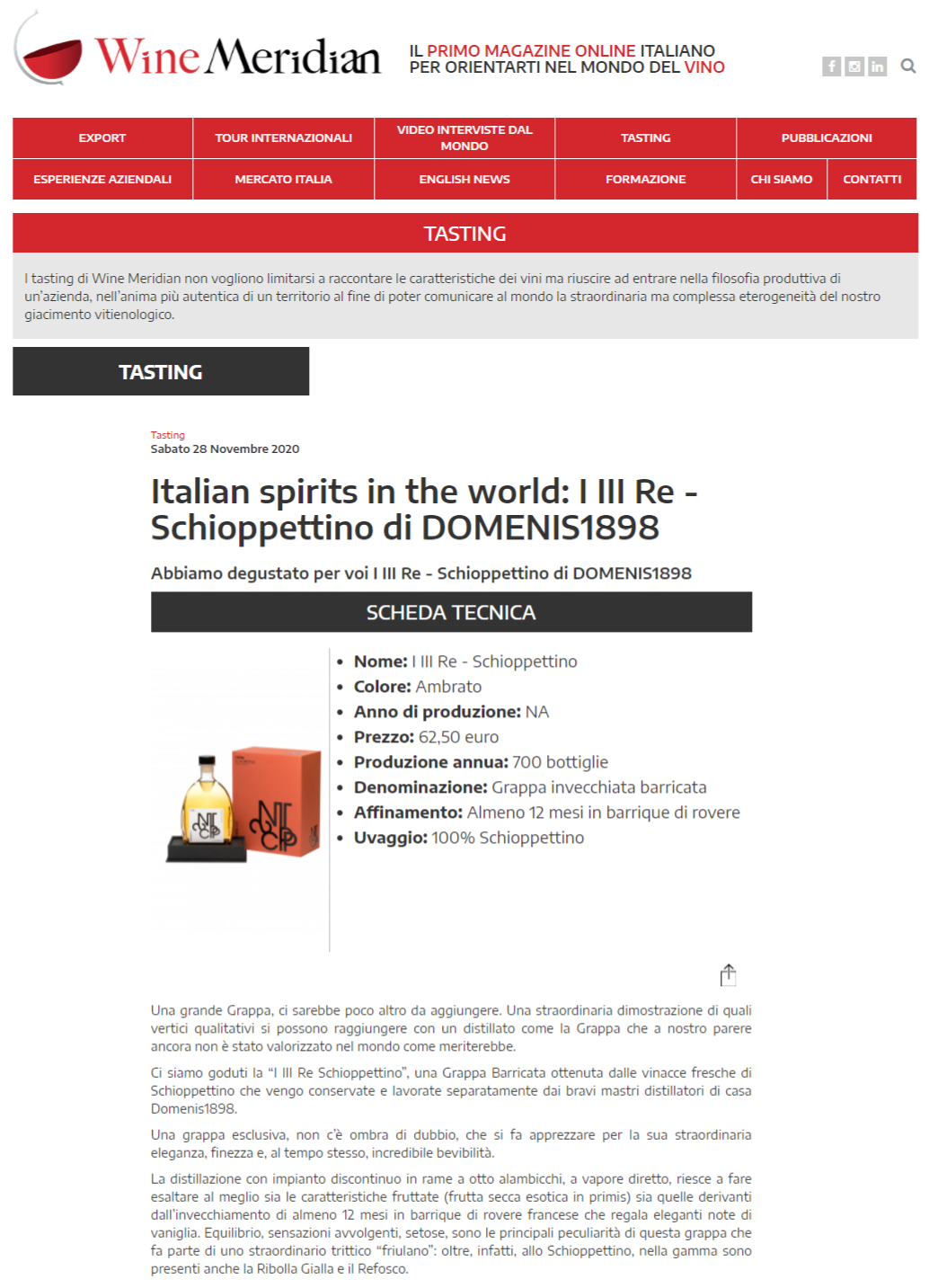 2020 novembre 28: WineMeridian – Italian spirits in the world: I III Re – Schioppettino