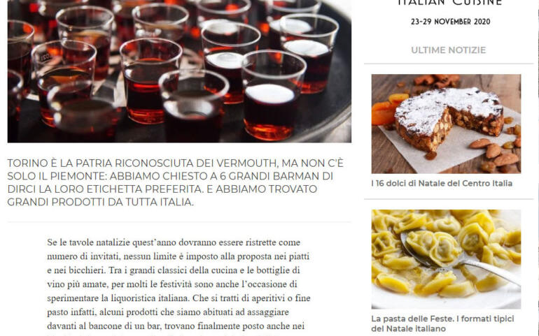 2020 dicembre 27: GamberoRosso.it – 6 vermouth migliori consigliati da 6 barman: indagine tra i liquori italiani
