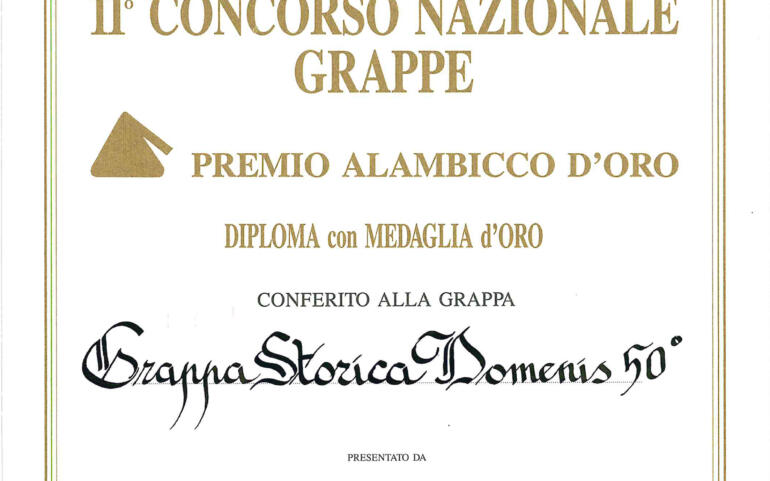 Premio Alambicco d’Oro 1993 – Grappa Storica Domenis 50°