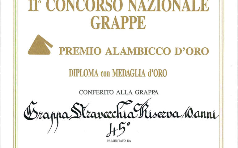 Premio Alambicco d’Oro 1993 – Grappa Stravecchia Riserva 10 anni 45°
