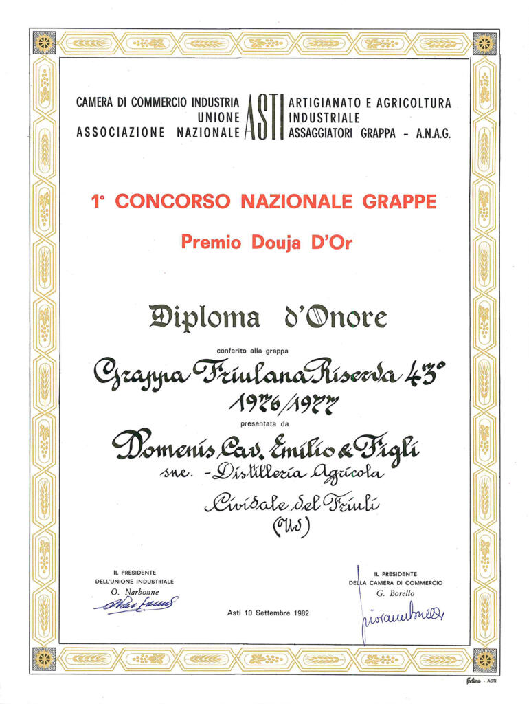Premio Douja d'Or 1982 - Grappa Friulana Riserva 43° 1976-77