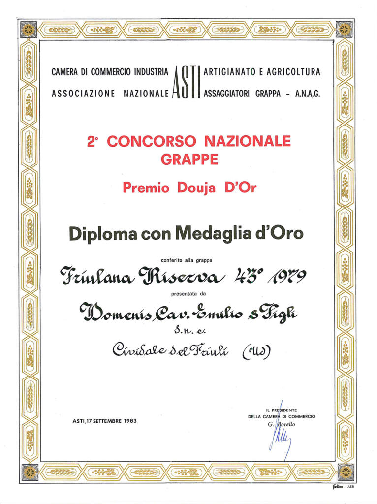 Premio Douja d'Or 1983 - Grappa Friulana Riserva 43° 1979