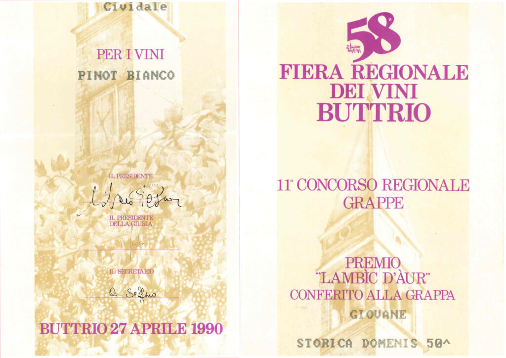 Fiera Regionale dei Vini di Buttrio 1990 - Grappa giovane Storica Domenis 50° e Pinot bianco