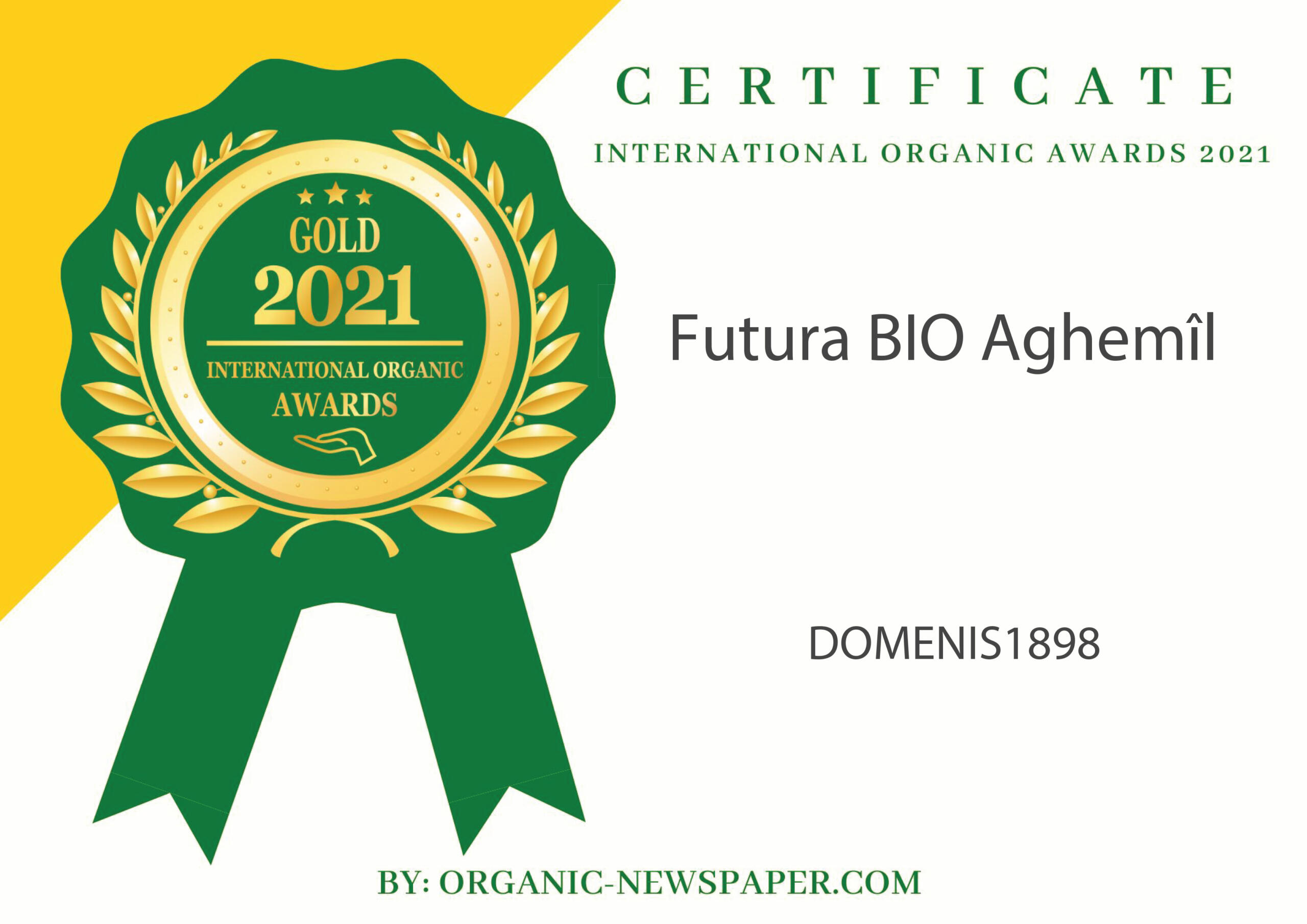 International Organic Awards 2021 – Gold Winner – Futura BIO Aghemîl