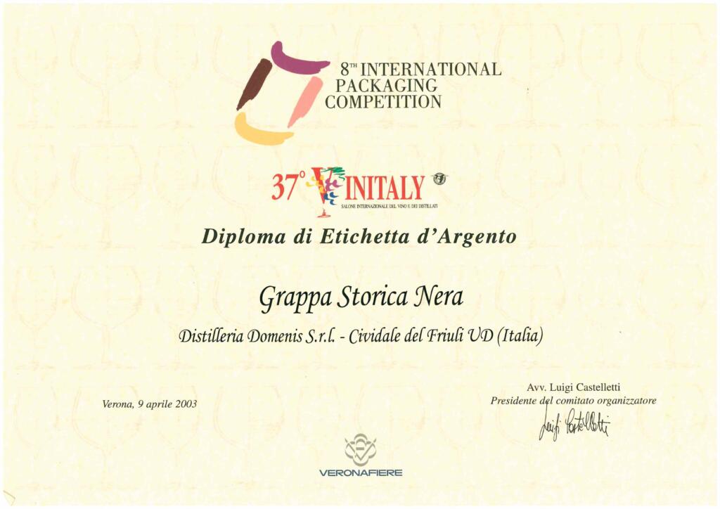 International Packaging Competition 2003 - Grappa Storica Nera