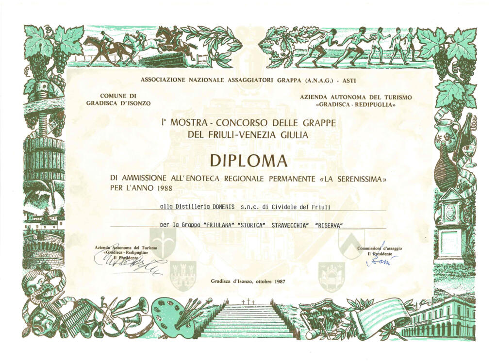 Mostra Concorso delle Grappe del Friuli-Venezia Giulia 1987 - Grappa Friulana Storica Stravecchia Riserva