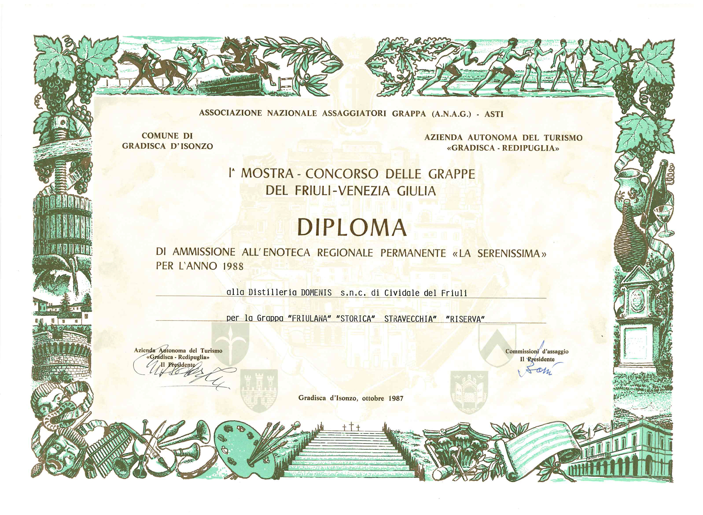 Mostra Concorso delle Grappe del Friuli-Venezia Giulia 1987 – Grappa Friulana Storica Stravecchia Riserva