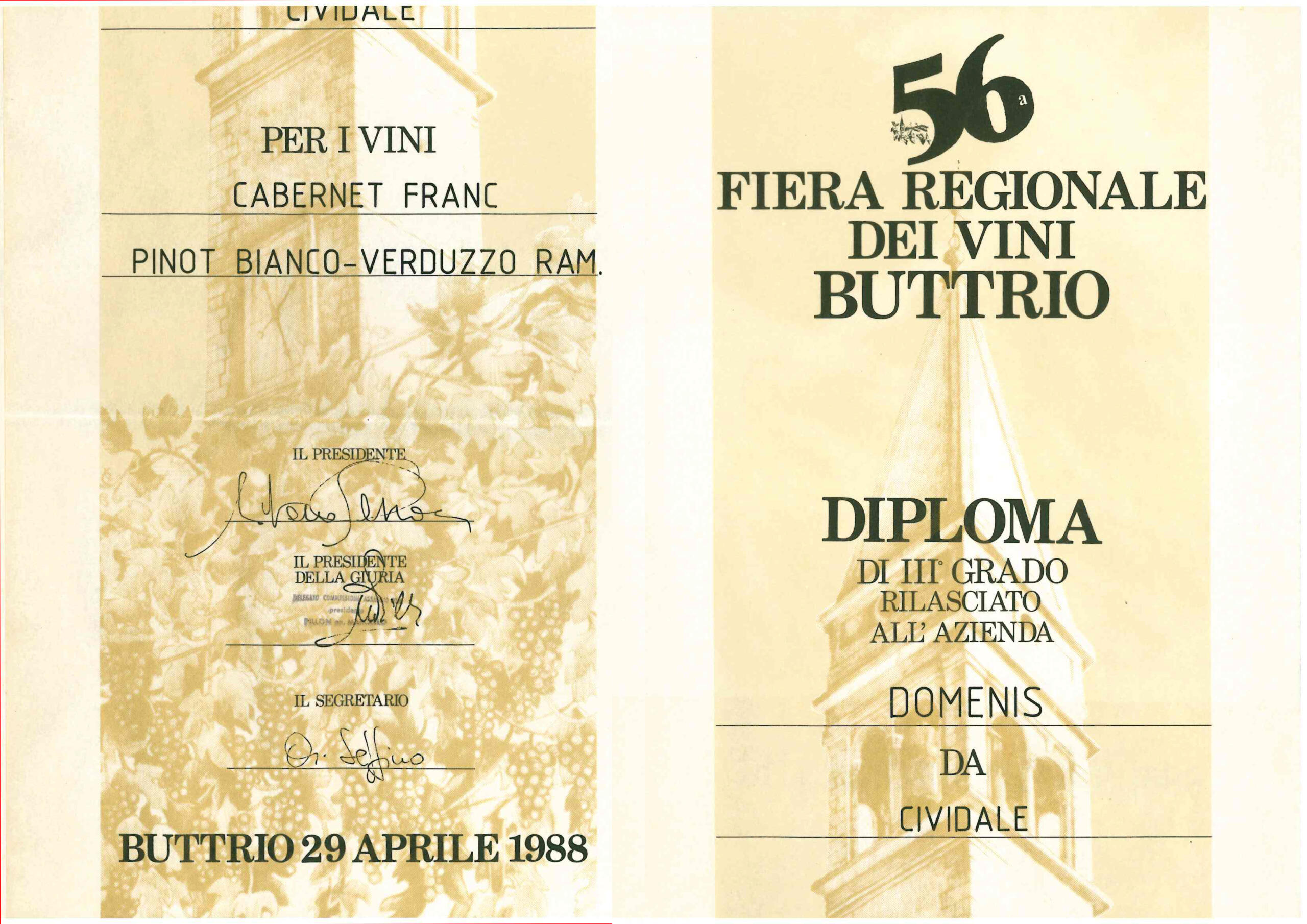 Fiera Regionale dei Vini di Buttrio 1988 – Cabernet Franc, Pinot Bianco e Verduzzo Ramandolo