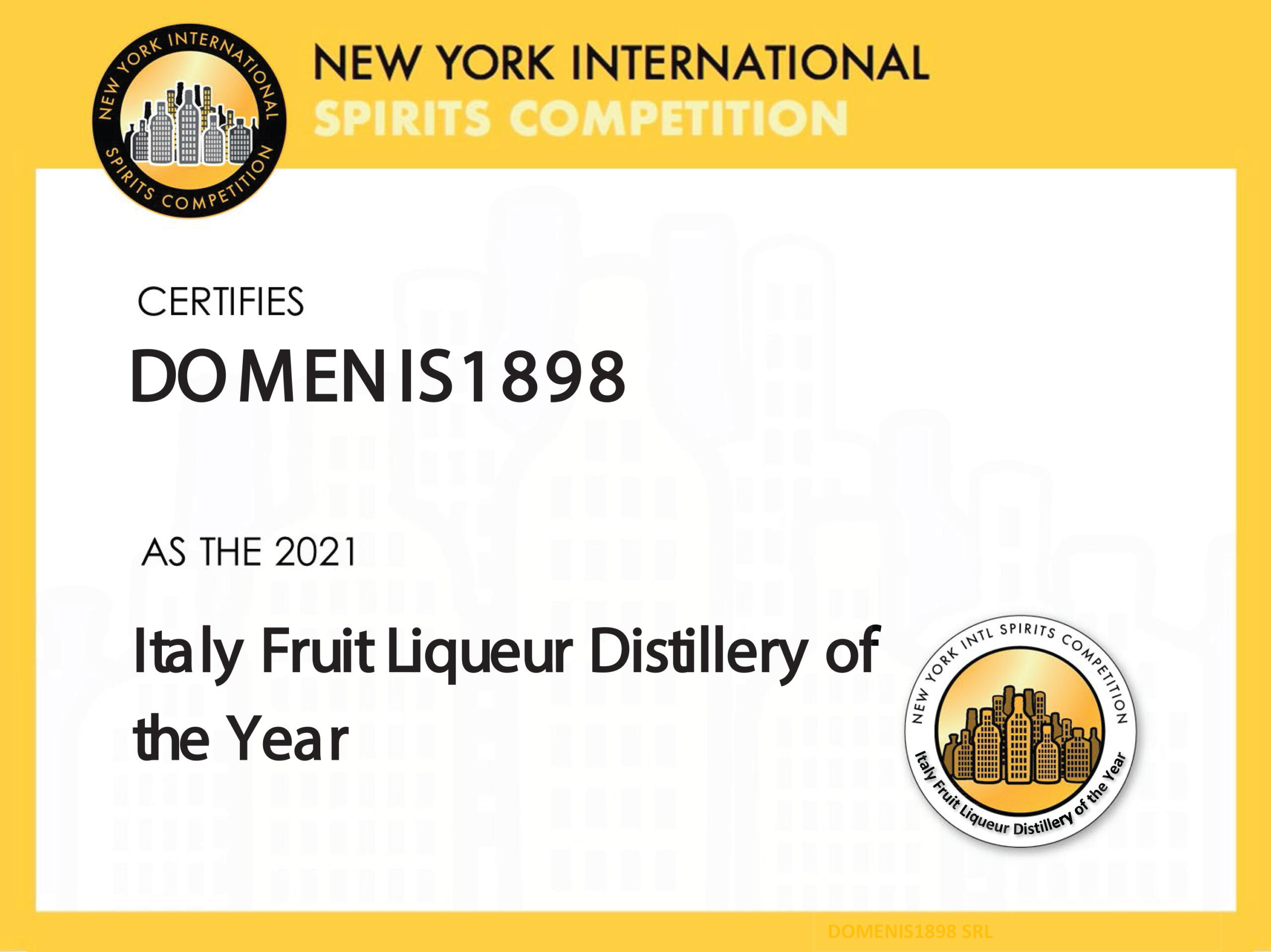 New York Intl Spirits Competition 2021 – Italy Fruit Liqueur Distillery of the Year