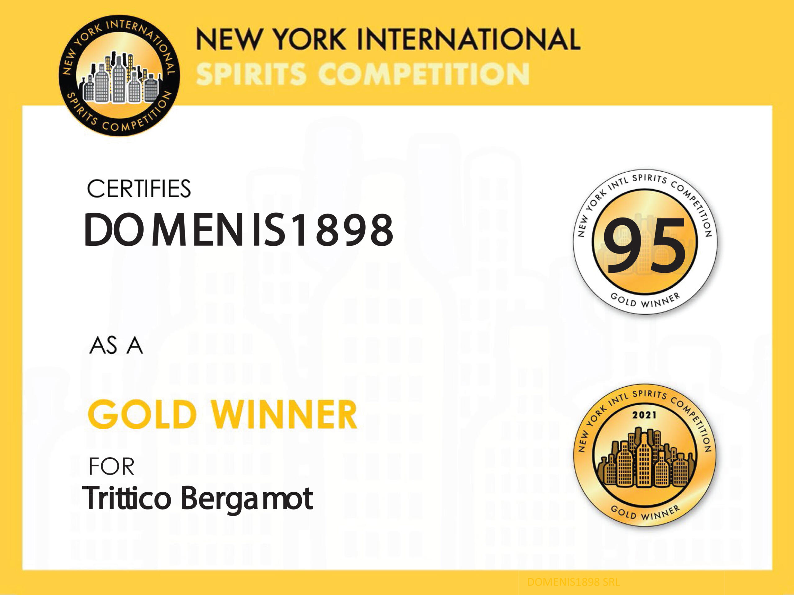 New York Intl Spirits Competition 2021 – Gold Winner – Trittico Bergamot