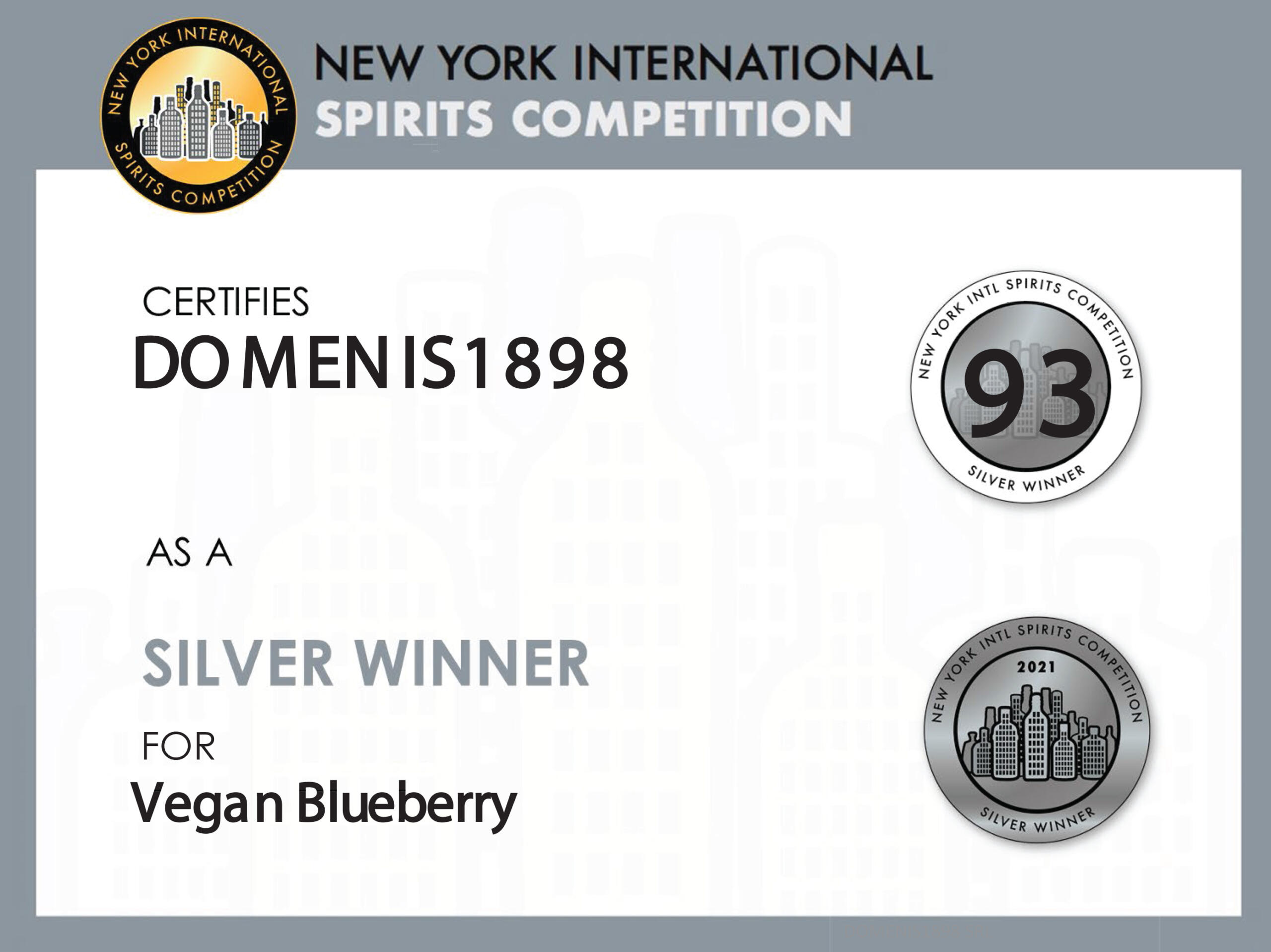 New York Intl Spirits Competition 2021 – Bronze Winner – Vegan Blueberry