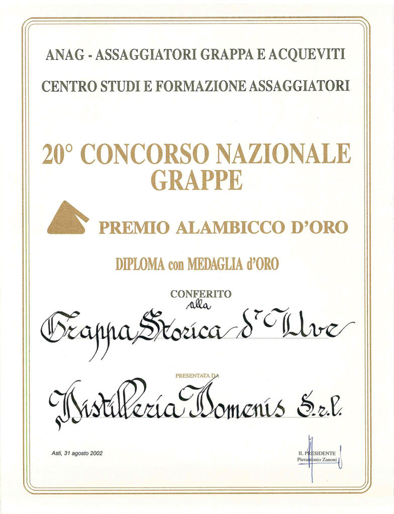 Premio Alamcicco d'Oro 2002 - Grappa Storica d'Uve