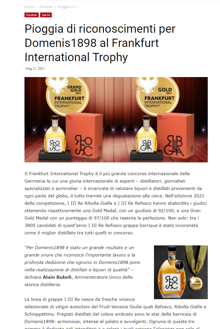2021 maggio 21: Mixer – Pioggia di riconoscimenti per Domenis1898 al Frankfurt International Trophy