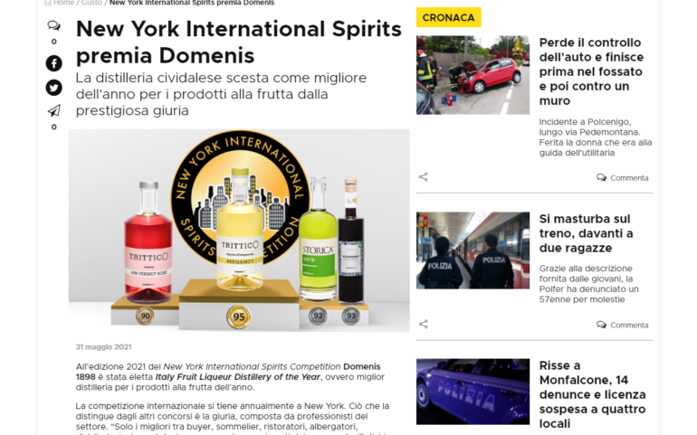 2021 maggio 31: ilfriuli.it – New York International Spirits premia Domenis