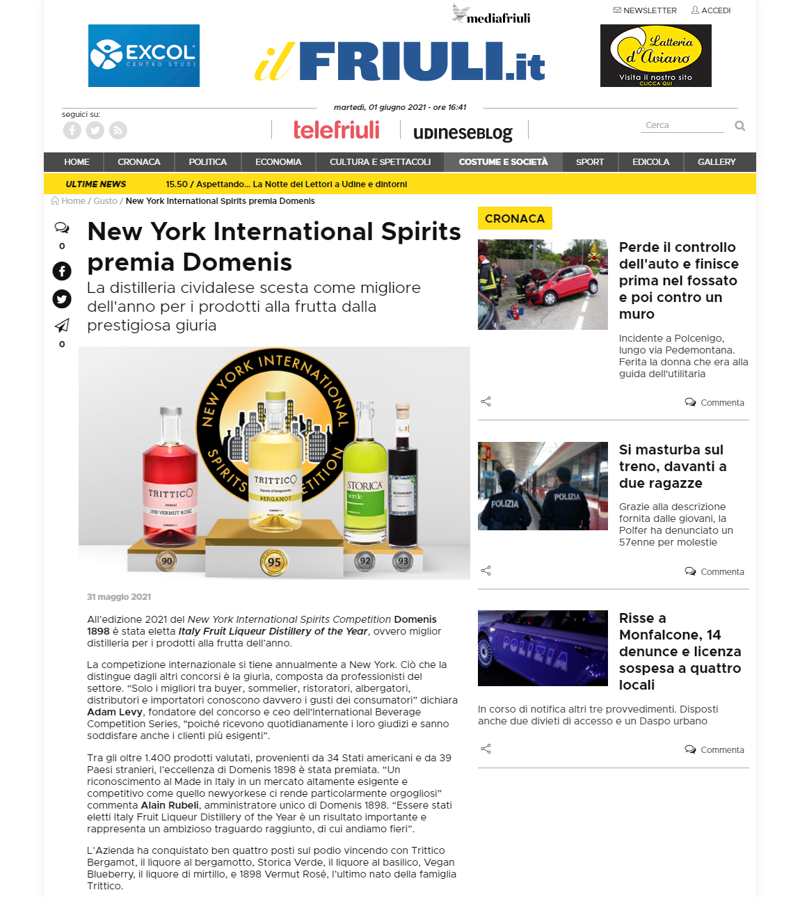 2021 maggio 31: ilfriuli.it – New York International Spirits premia Domenis