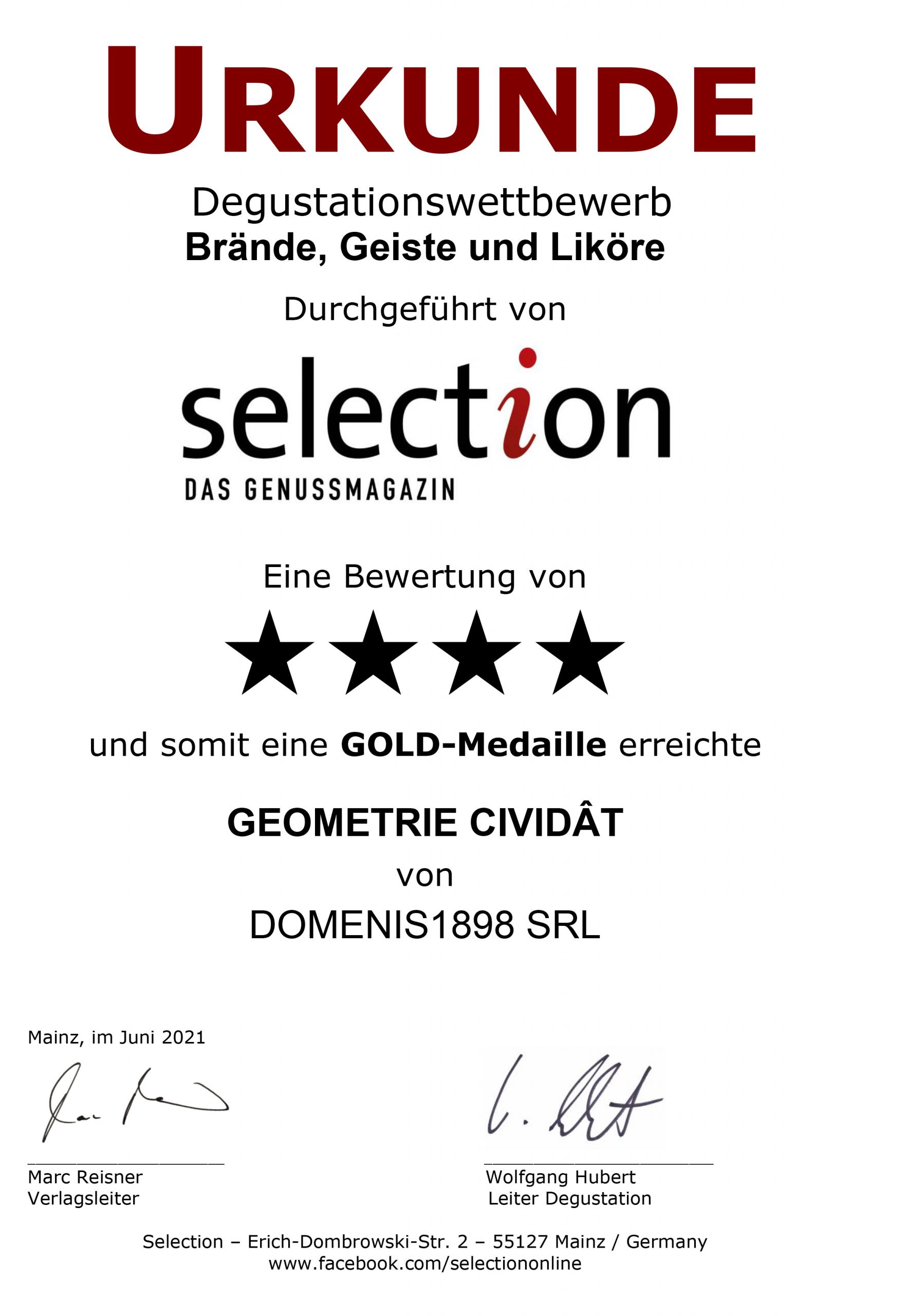 Selection aus Genussmagazin 2021 – Gold Medal – Geometrie Cividât