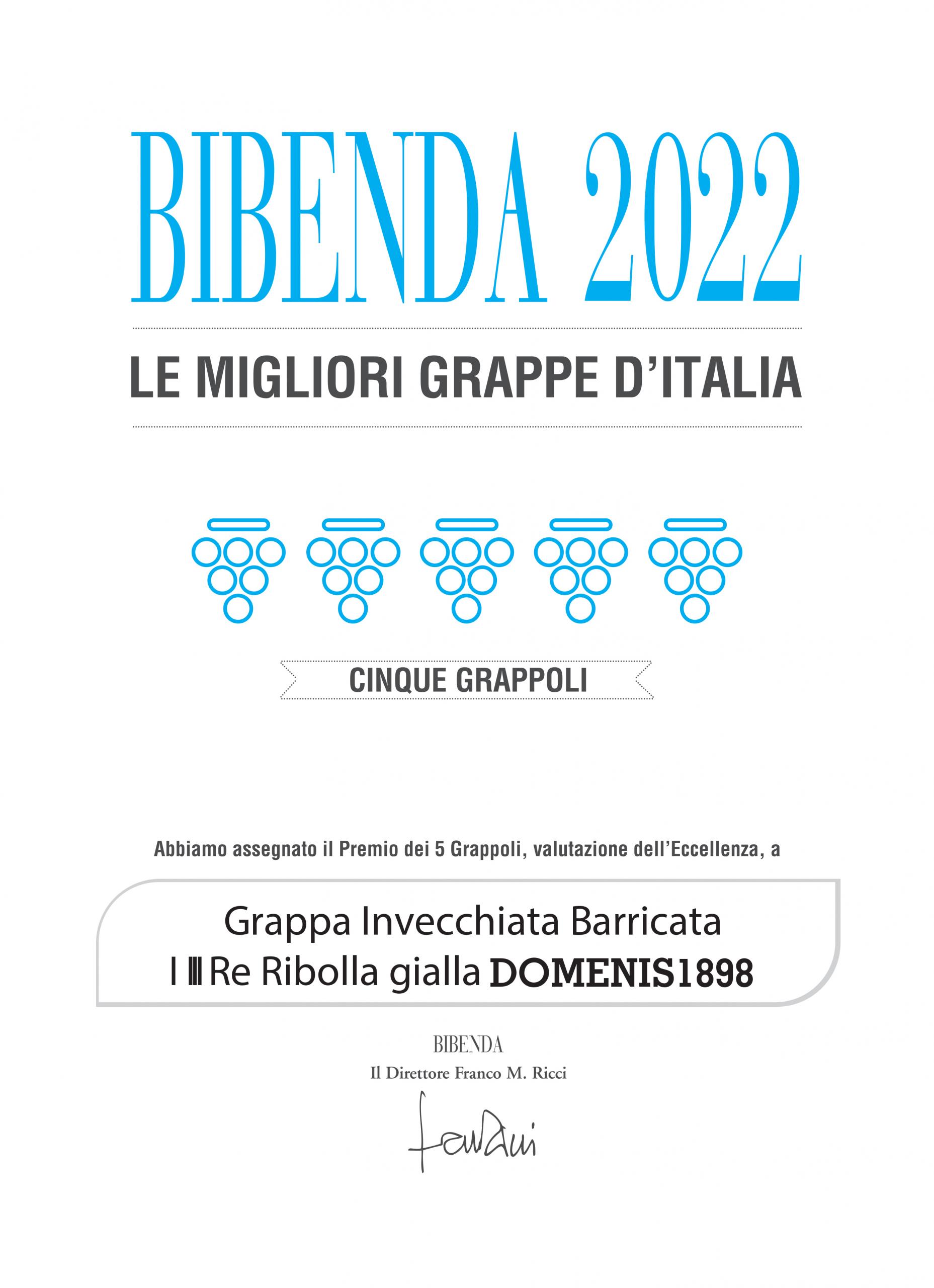 Bibenda 2022 – 5 Grappoli, Le Migliori Grappe d’Italia – I III Re – Ribolla gialla