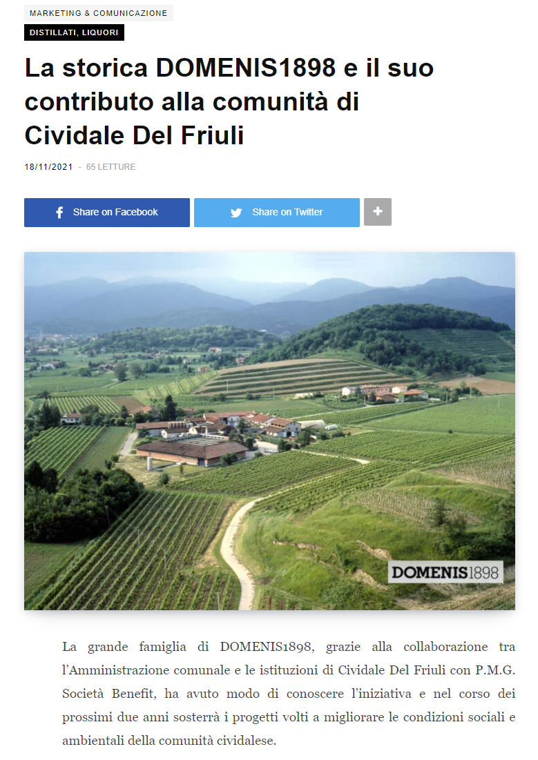 2021 novembre 18: Beverfood.com – La storica DOMENIS1898 e il suo contributo alla comunità di Cividale Del Friuli
