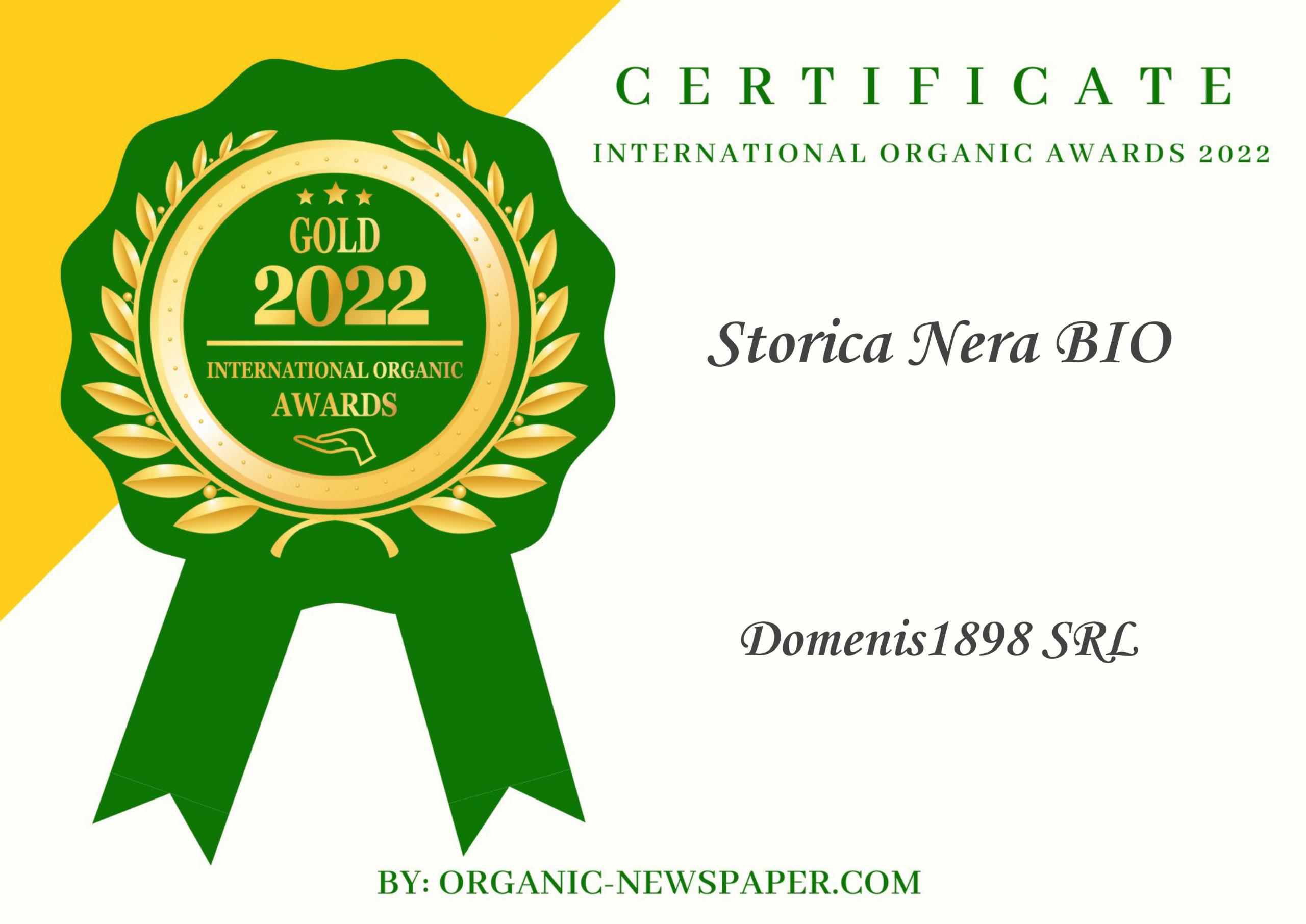 International Organic Awards 2022 – Gold Award – Storica Nera BIO