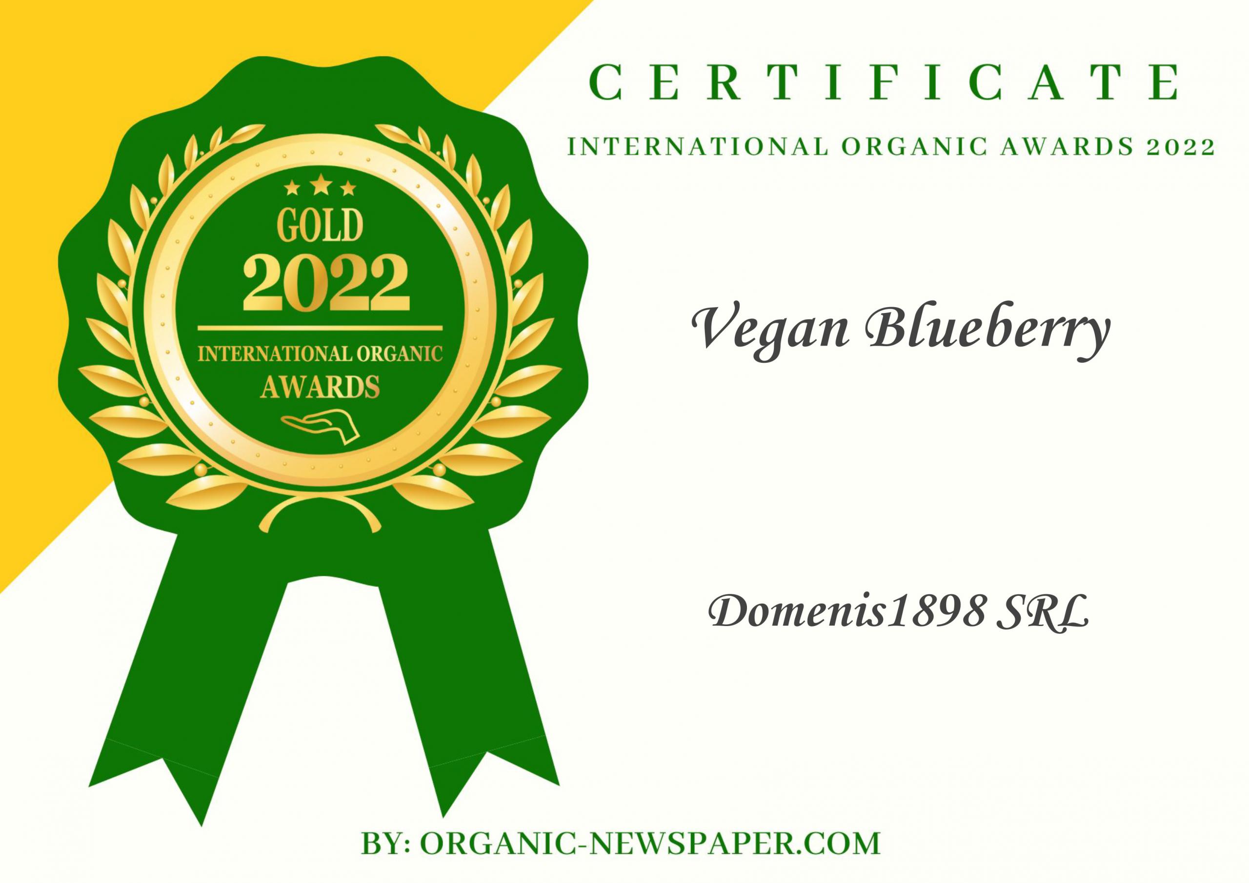 International Organic Awards 2022 – Gold Winner – Vegan Blueberry