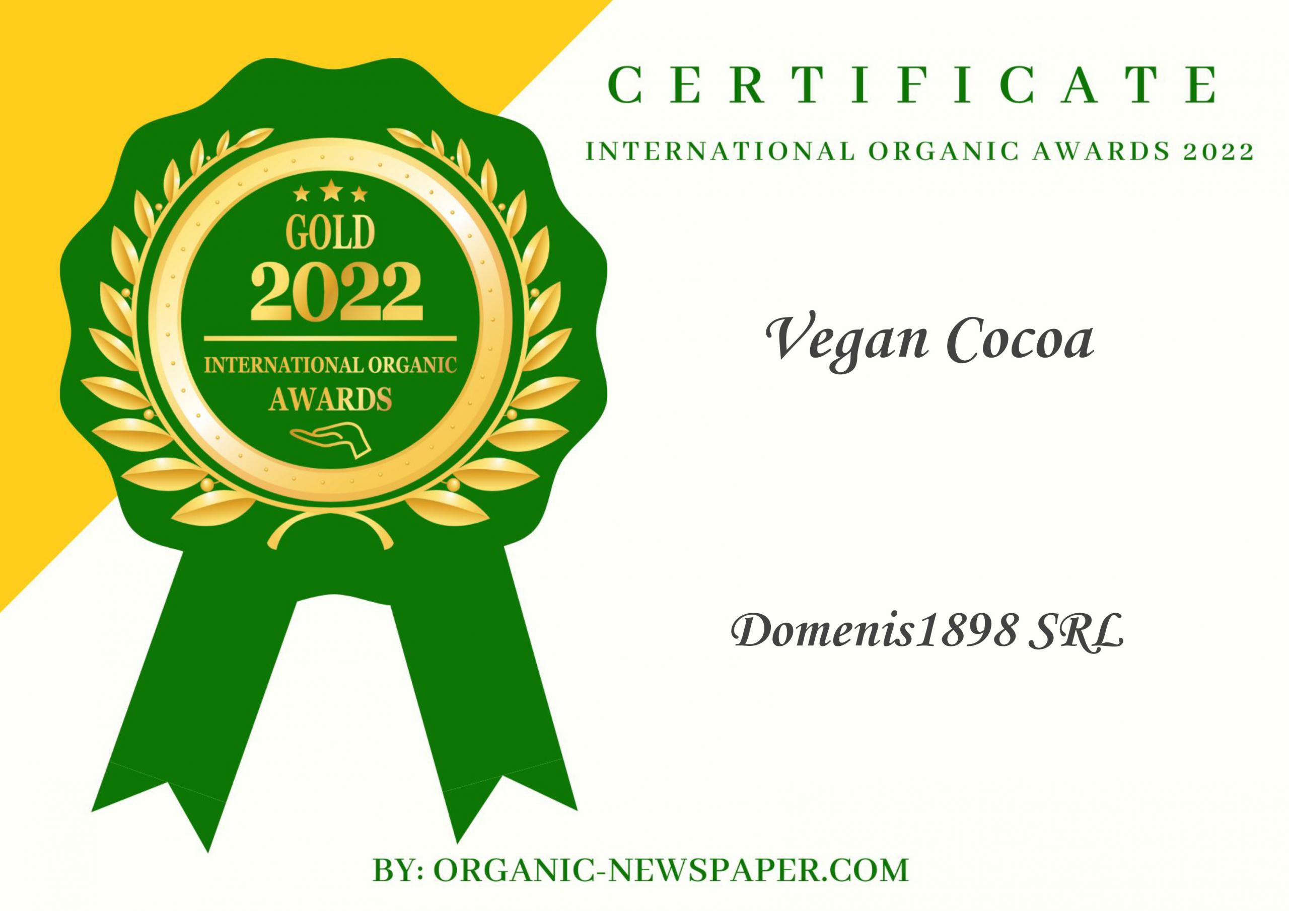 International Organic Awards 2022 – Gold Award – Vegan Cocoa