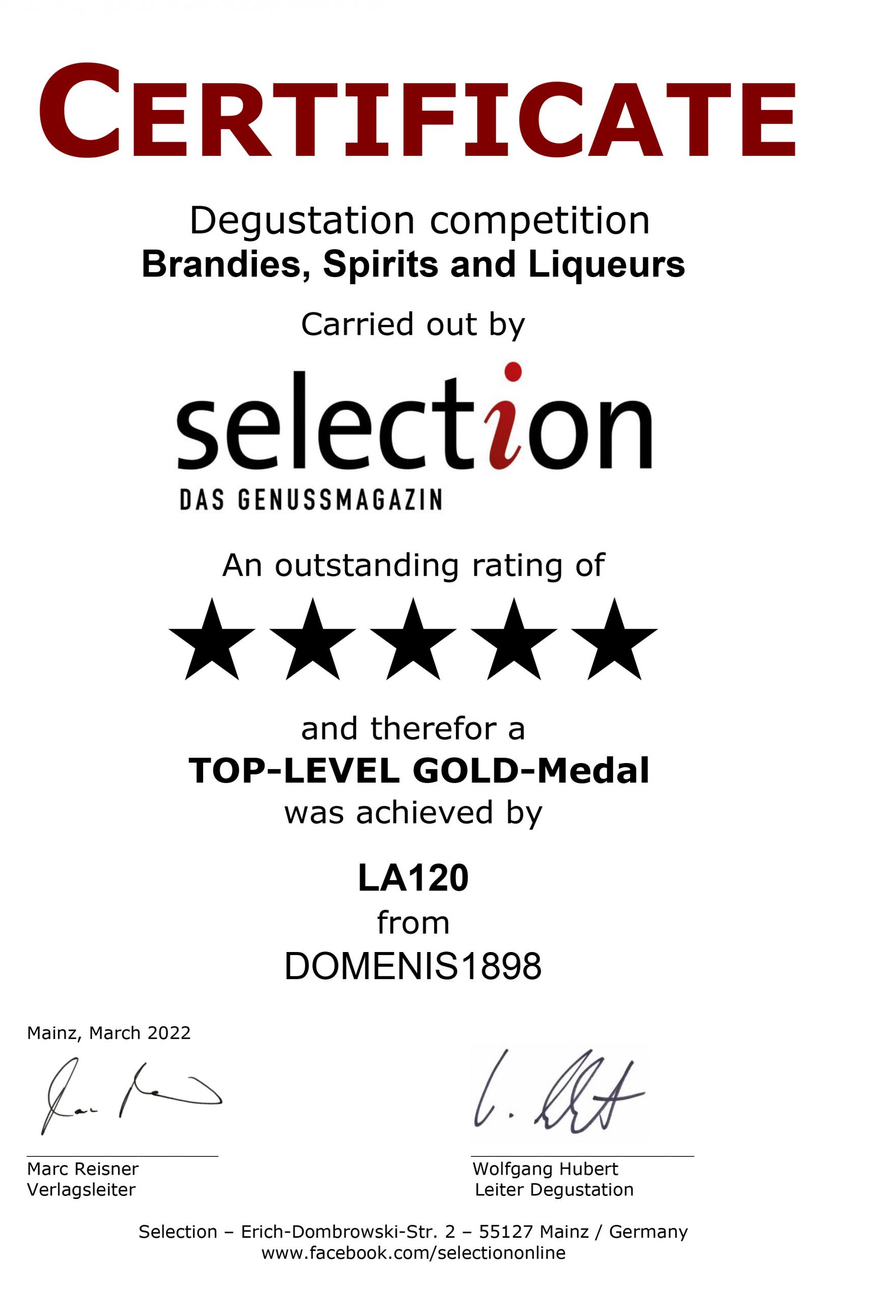 Selection aus Genussmagazin 2022 – Top-Level Gold Medal – La120