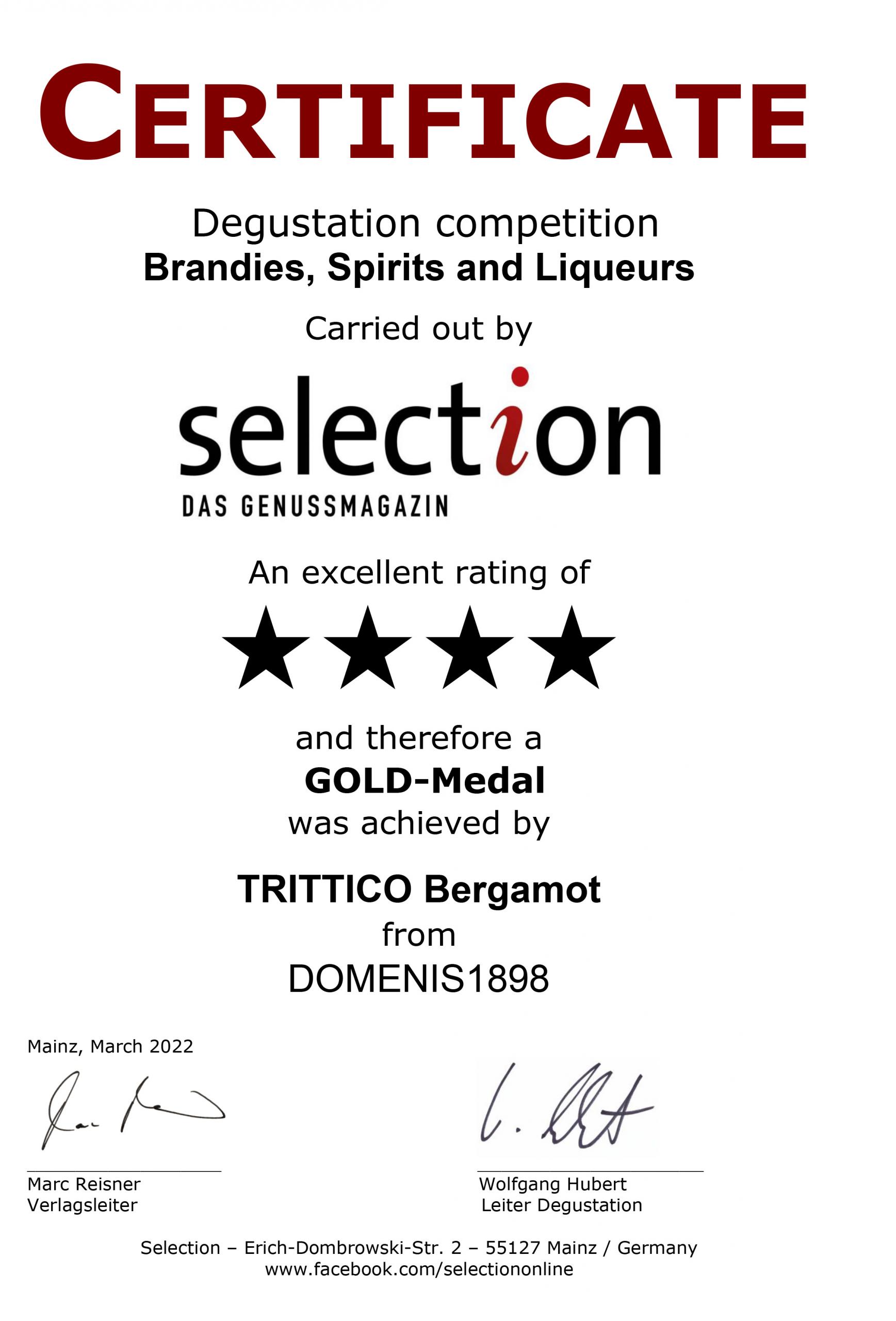 Selection aus Genussmagazin 2022 – Gold Medal – Trittico Bergamot